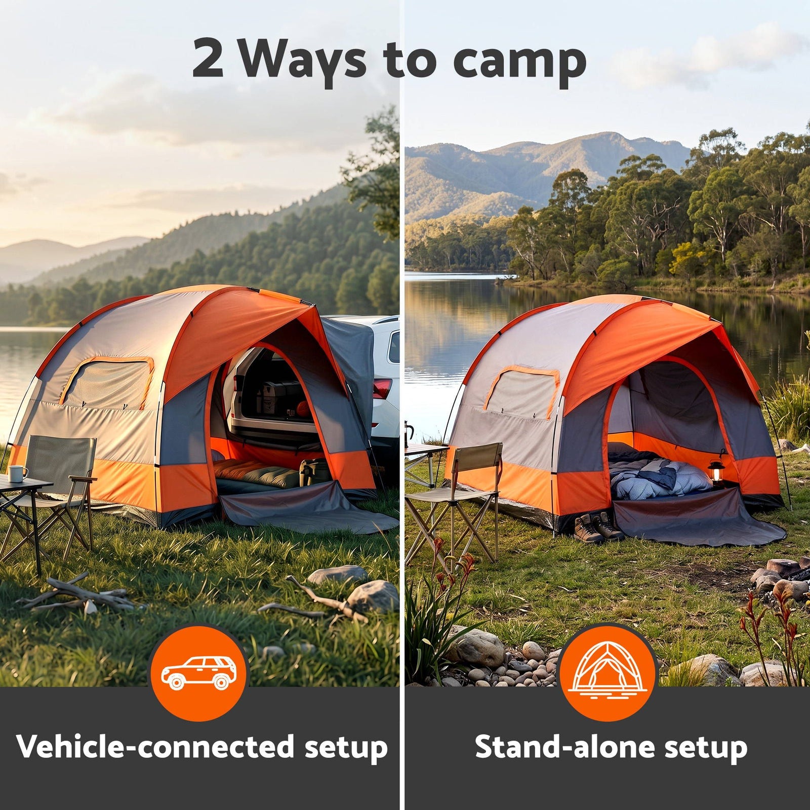 Weisshorn Camping Tent SUV Family Camping Car Tent 6-8 Person 250cm Orange