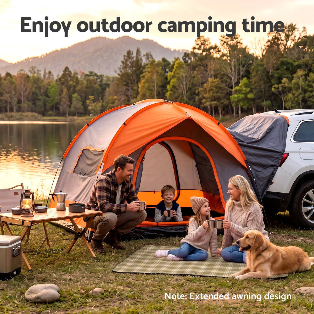 Weisshorn Camping Tent SUV Family Camping Car Tent 6-8 Person 250cm Orange