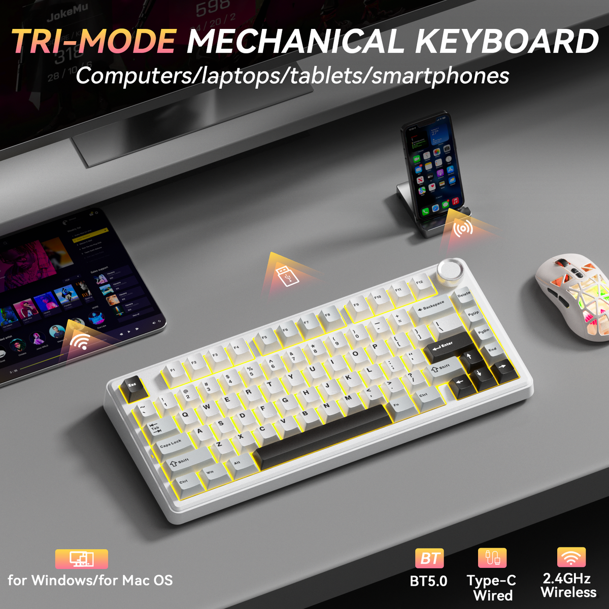 SOLAKAKA A75 75% Gasket Mechanical Keyboard Tri-Mode Hot-Swap Knob