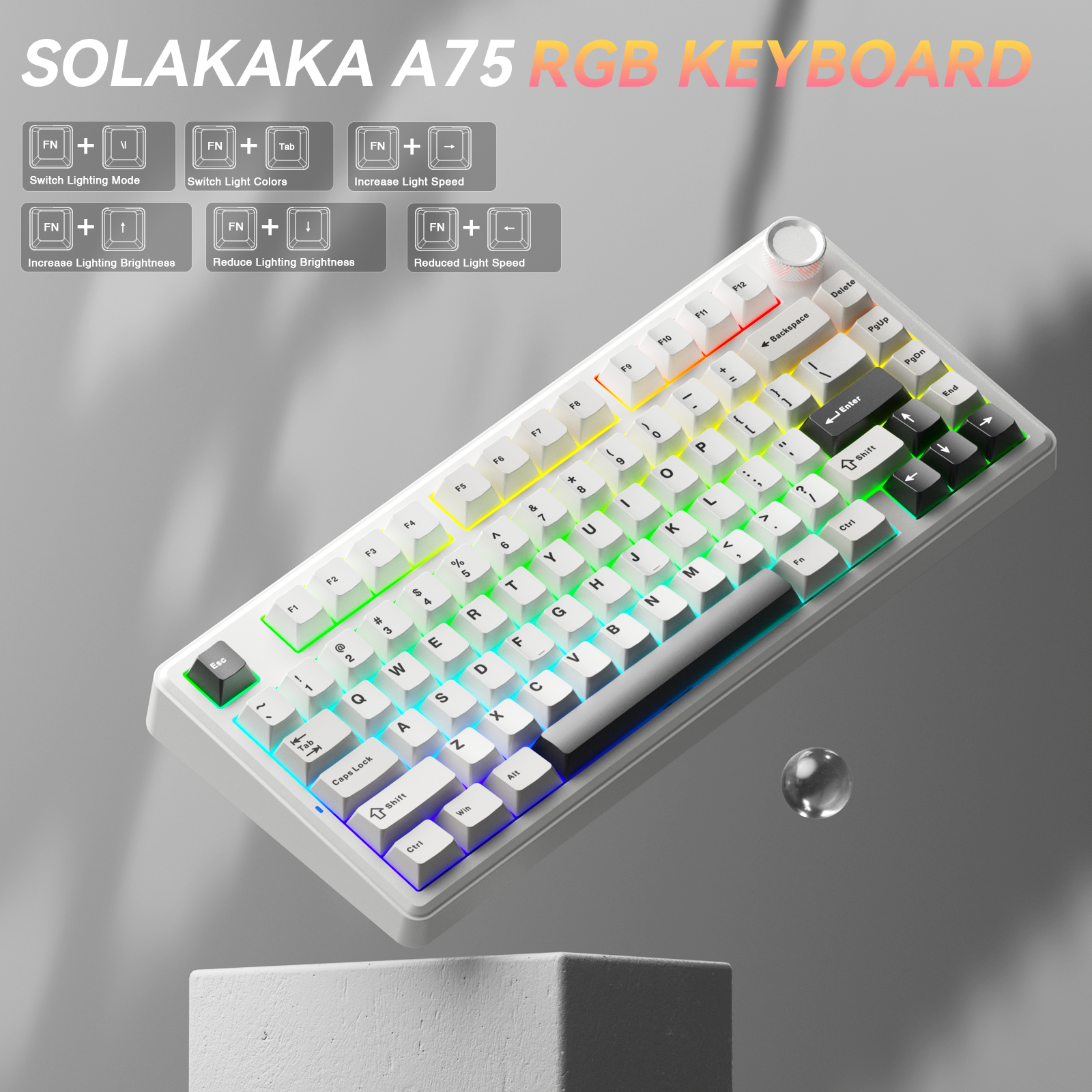 SOLAKAKA A75 75% Gasket Mechanical Keyboard Tri-Mode Hot-Swap Knob
