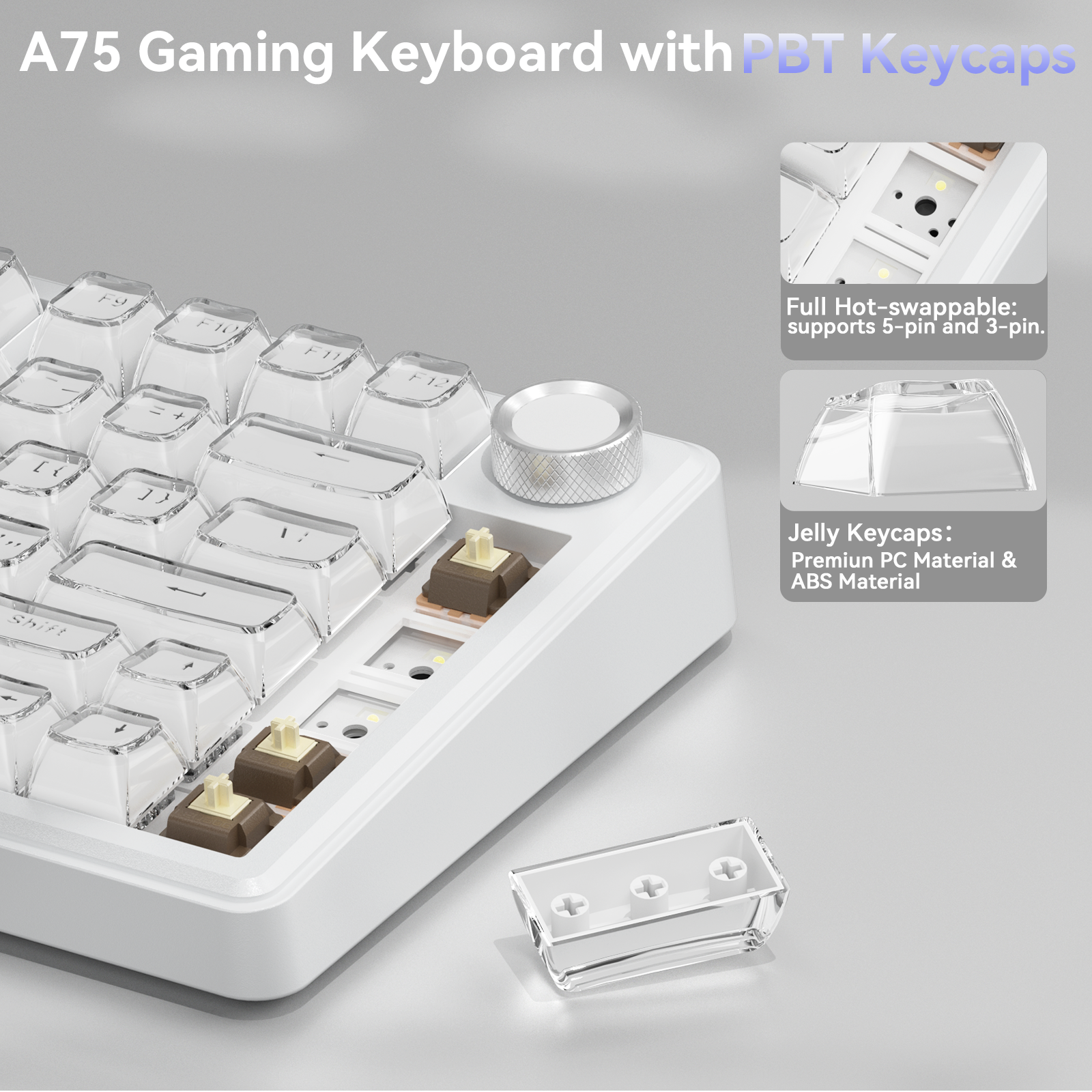 SOLAKAKA A75 75% Gasket Mechanical Keyboard Tri-Mode Hot-Swap Knob