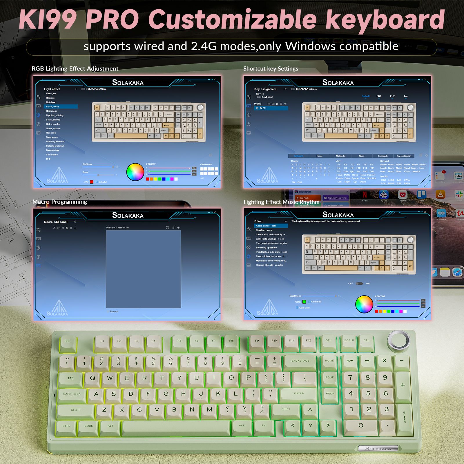 SOLAKAKA Ki99 Pro 99-Key Gasket Mechanical Keyboard Tri-Mode Hot-Swap Knob