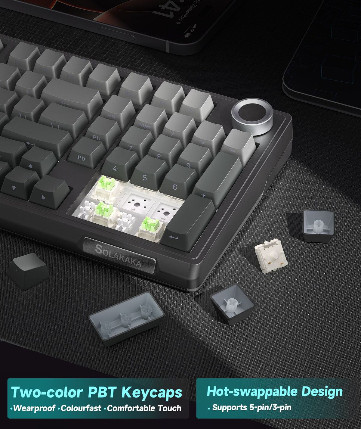 SOLAKAKA Ki99 Pro 99-Key Gasket Mechanical Keyboard Tri-Mode Hot-Swap Knob