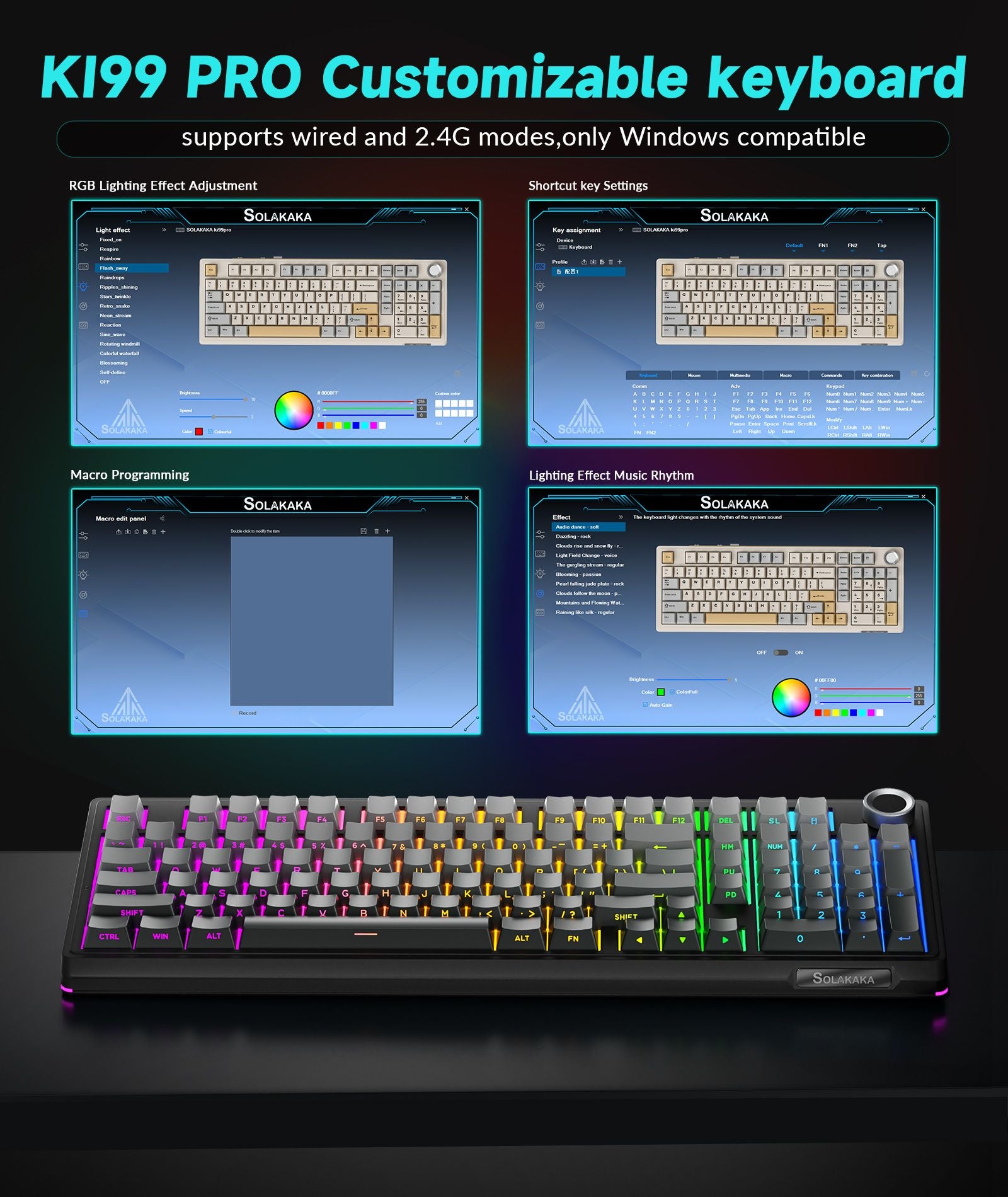 SOLAKAKA Ki99 Pro 99-Key Gasket Mechanical Keyboard Tri-Mode Hot-Swap Knob