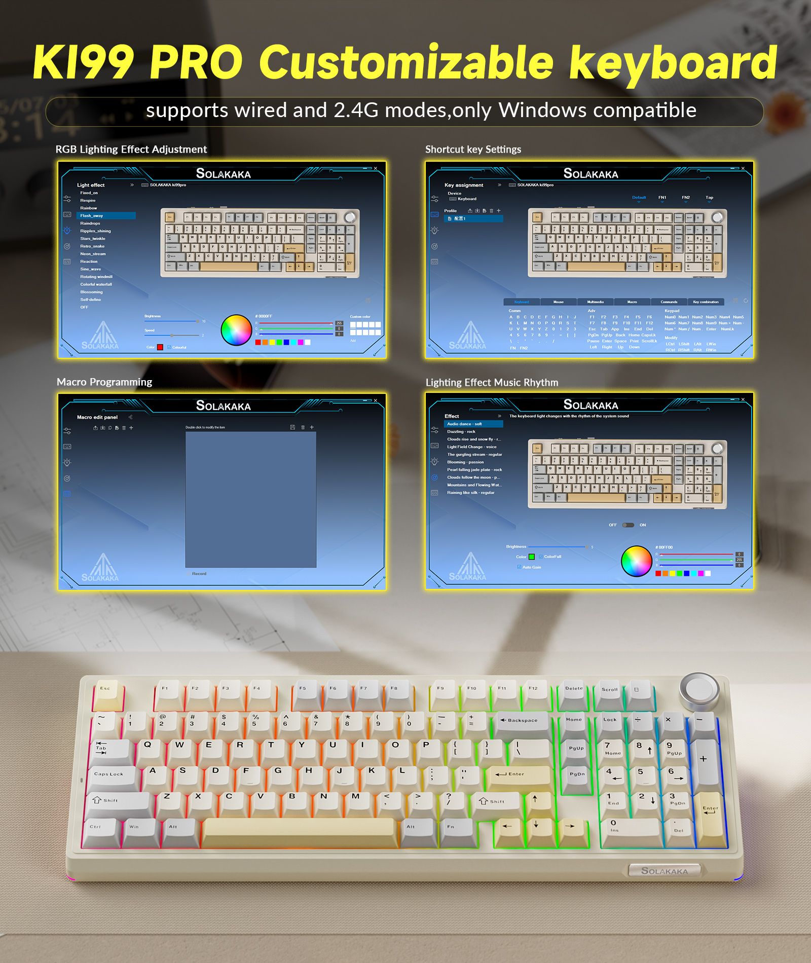 SOLAKAKA Ki99 Pro 99-Key Gasket Mechanical Keyboard Tri-Mode Hot-Swap Knob