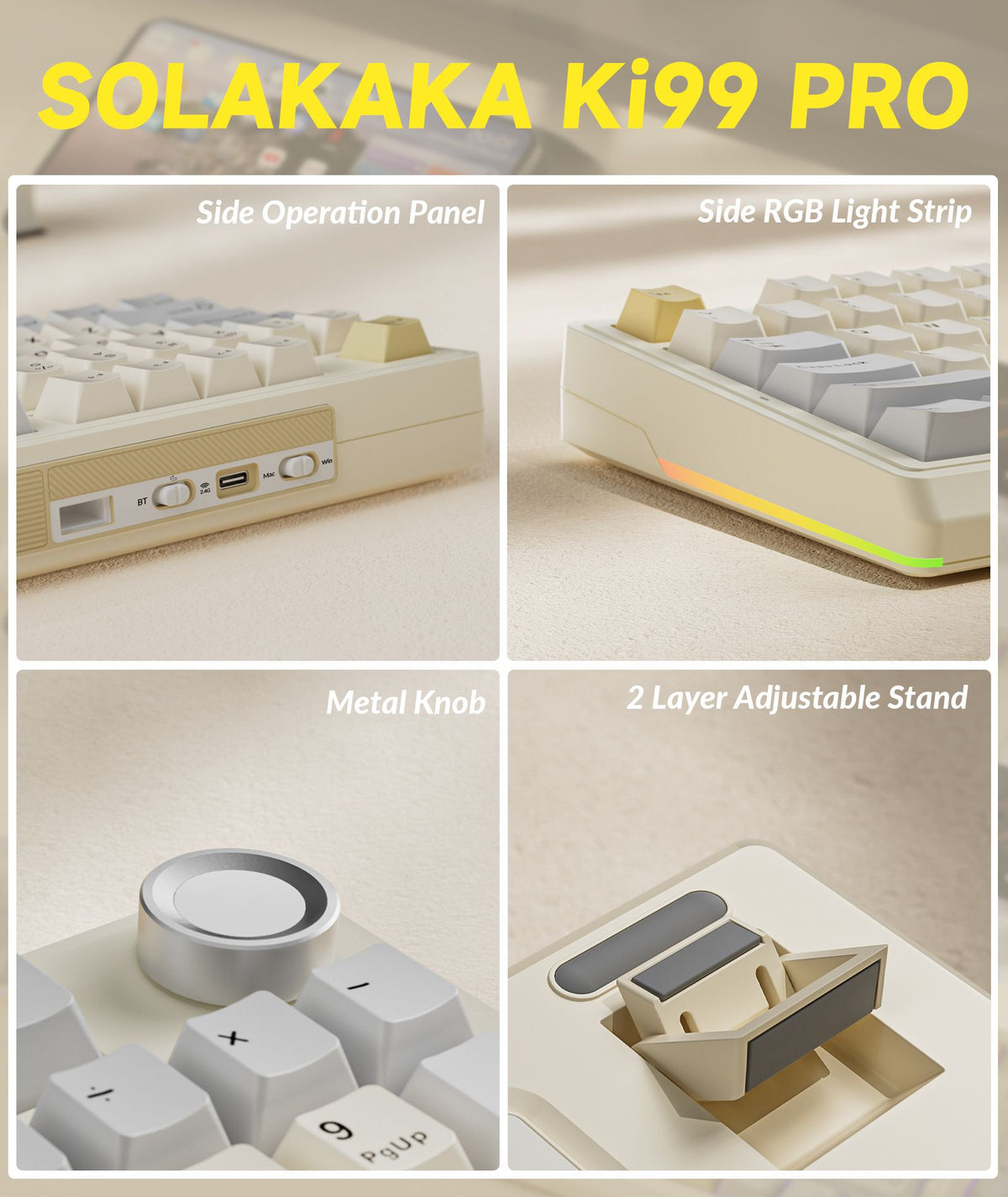 SOLAKAKA Ki99 Pro 99-Key Gasket Mechanical Keyboard Tri-Mode Hot-Swap Knob