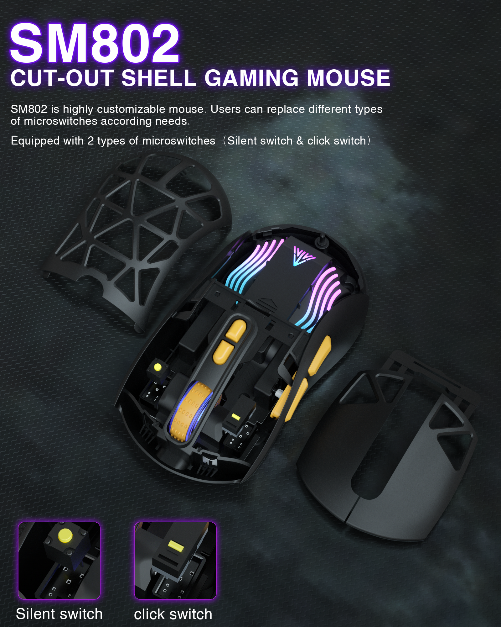 SOLAKAKA SM802 Pro Tri-Mode Gaming Mouse RGB 24000 DPI Hotswap