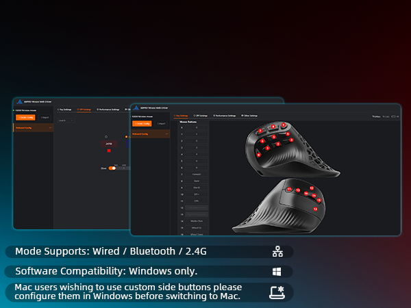 SOLAKAKA E9 Pro Vertical MMO Mouse Tri-Mode 36000 DPI 8000Hz PAW3395
