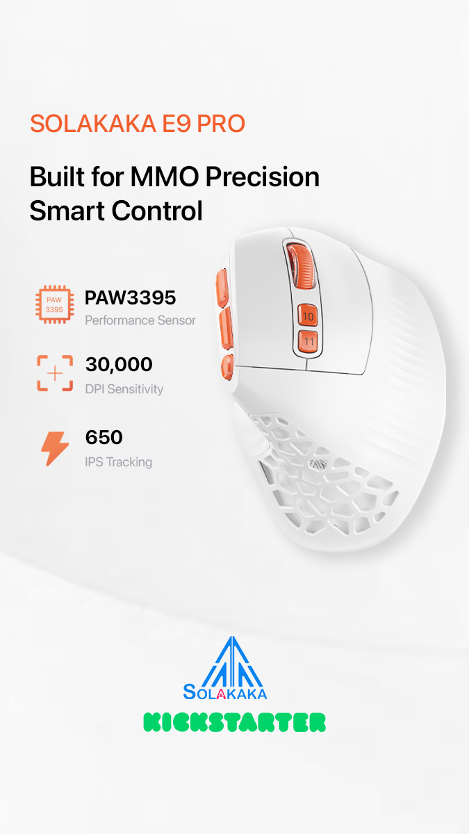 SOLAKAKA E9 Pro Vertical MMO Mouse Tri-Mode 36000 DPI 8000Hz PAW3395