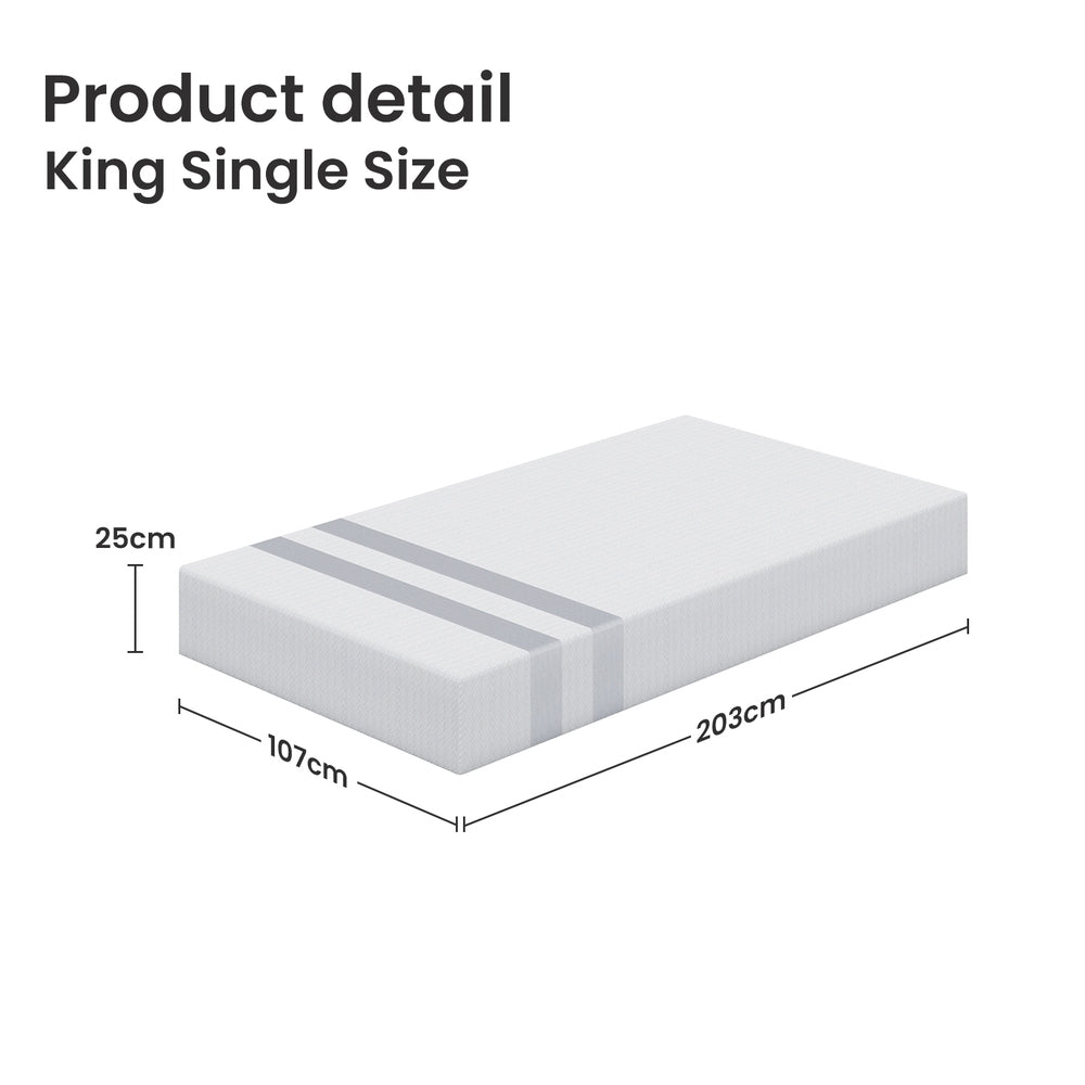 BedStory King Single Memory Foam Mattress 25cm Cooling Gel Foam Mattress in a Box Medium Feel