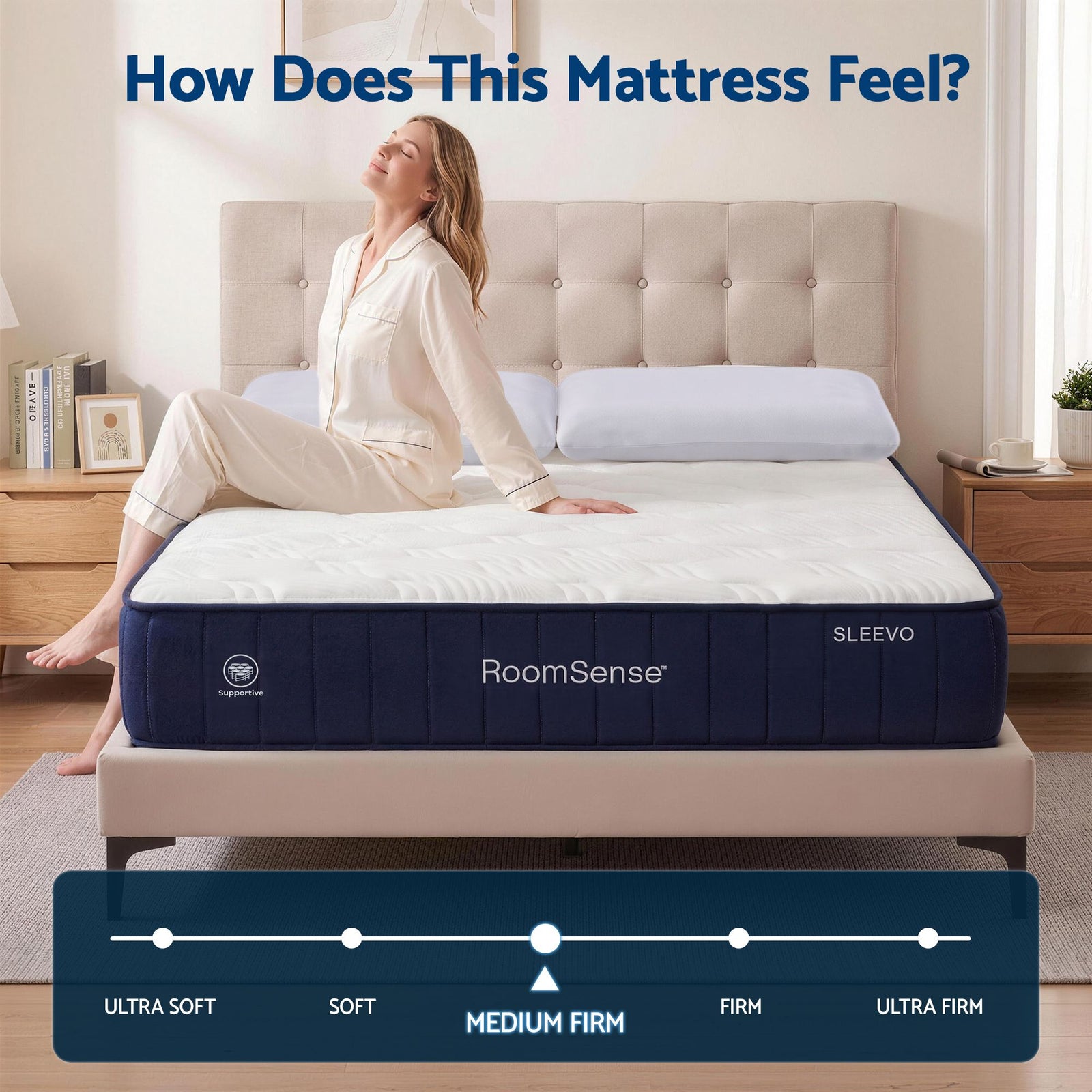 RoomSense Queen 26cm Firm Pocket Spring Mattress Bundle with 2 Pillows