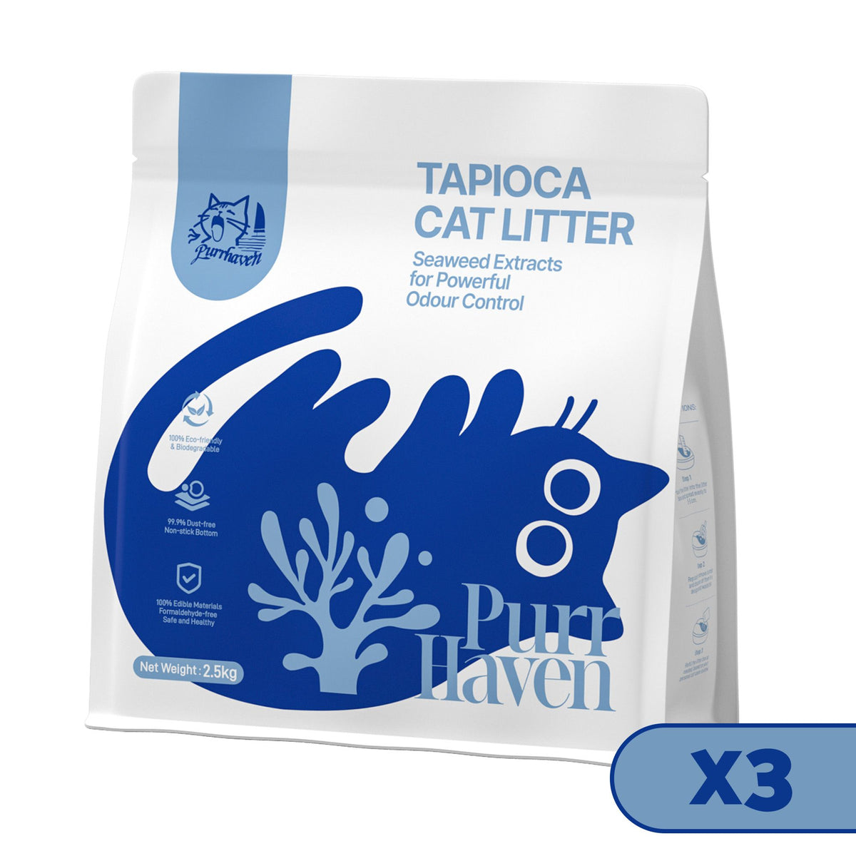 PurrHaven Tapioca Clumping Cat &amp; Kitty Litter, 7.5kg (3 Pack),Dust Free,Multi-Cat,Easy to Clean,Odour Neutraliser,Rapid Liquid Absorption,Non-Toxic Formula