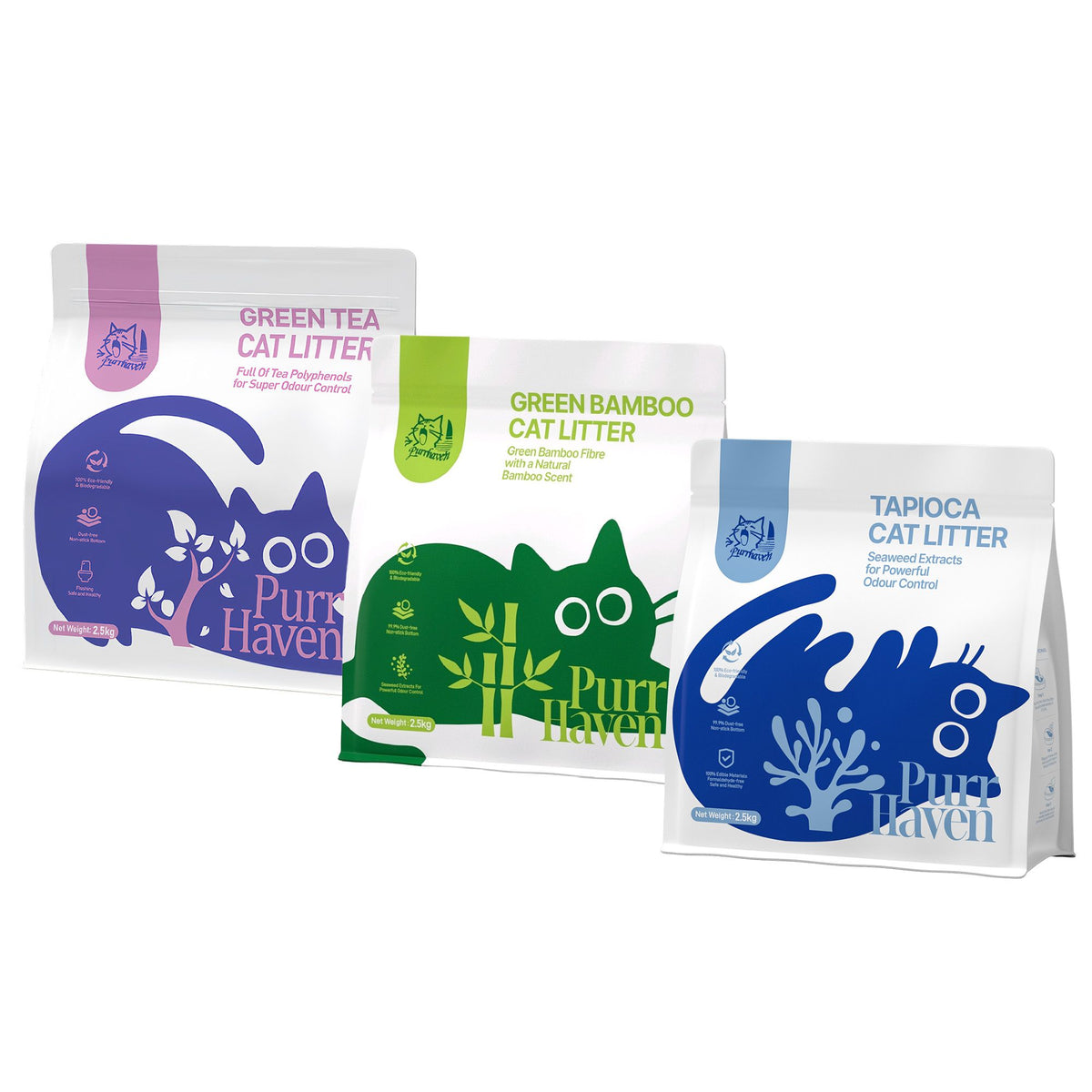 PurrHaven Tapioca Clumping Cat &amp; Kitty Litter, 7.5kg (3 Pack),Dust Free,Easy to Clean,Odour Neutraliser,Rapid Liquid Absorption,Non-Toxic Formula
