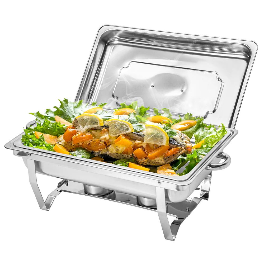 Alston 9L Chafing Dish Set, Premium 410 Stainless Steel Buffet Warmer, Bain Marie Food Server with Fuel Holders &amp; Lid, Stackable Catering Equipment for Hotels, Parties, Weddings &amp; Banquets, Silver