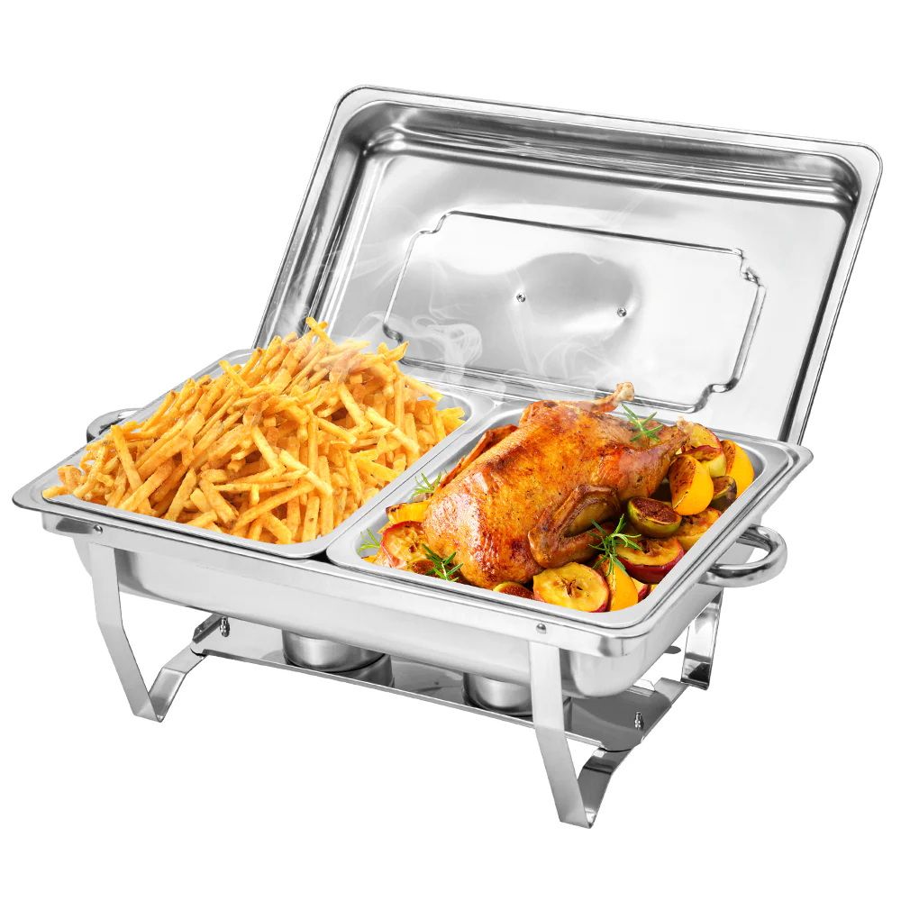 Alston 4.5LX2 Chafing Dish Set, Premium 410 Stainless Steel Buffet Warmer, Bain Marie Food Server with Fuel Holders &amp; Lid, Stackable Catering Equipment for Hotels, Parties, Weddings &amp; Banquets, Silver