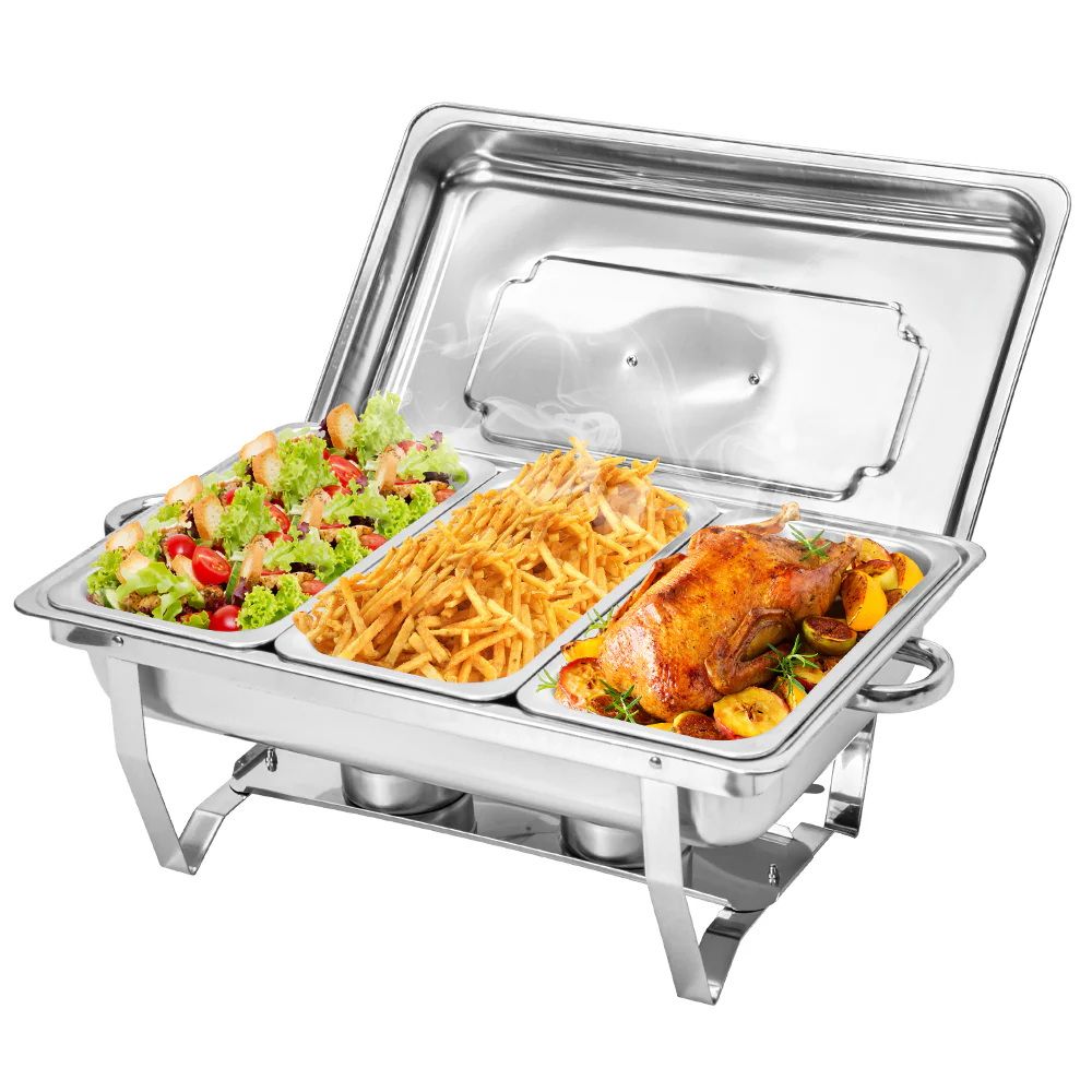 Alston 3LX3 Chafing Dish Set, Premium 410 Stainless Steel Buffet Warmer, Bain Marie Food Server with Fuel Holders &amp; Lid, Stackable Catering Equipment for Hotels, Parties, Weddings &amp; Banquets, Silver
