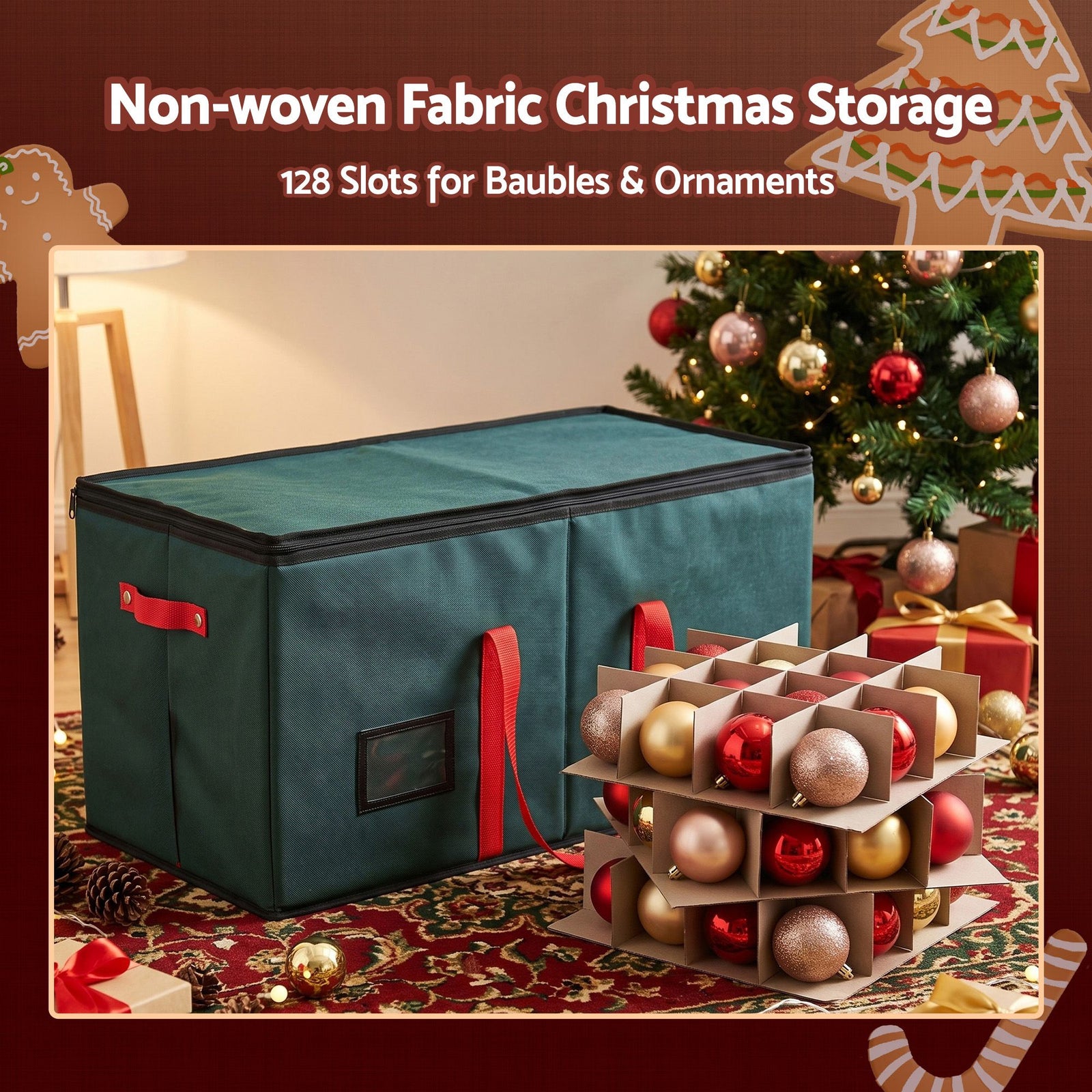 Jingle Jollys Christmas Baubles Storage Box 128 Slots Decor Ornaments Container