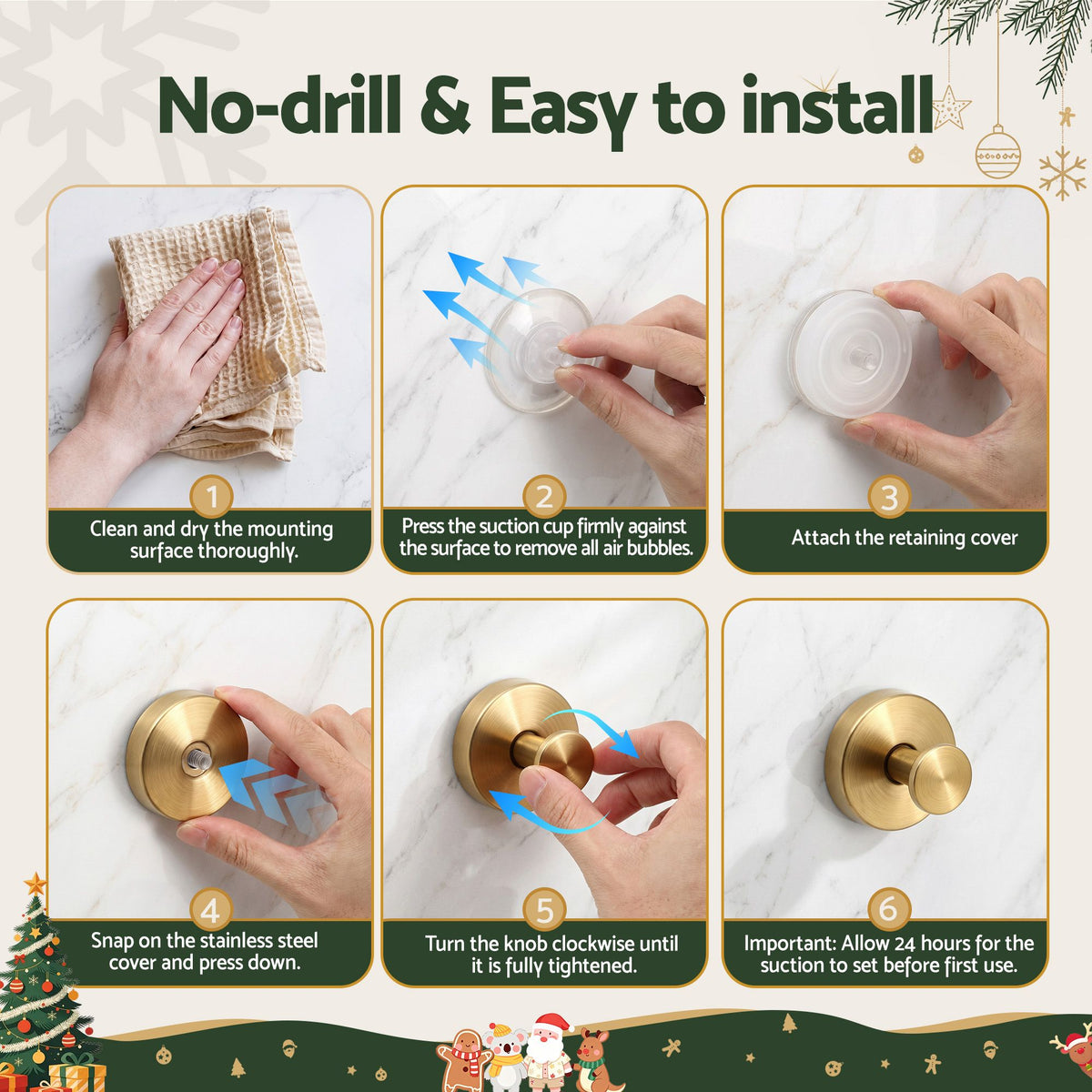 Jingle Jollys 2x Vacuum Suction Cup Christmas Wreath Hook Stainless Steel Heavy Duty 5kg