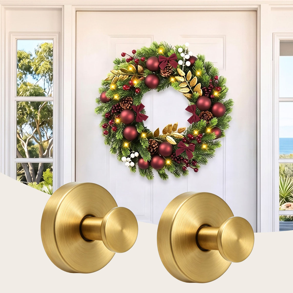Jingle Jollys 2x Vacuum Suction Cup Christmas Wreath Hook Stainless Steel Heavy Duty 5kg