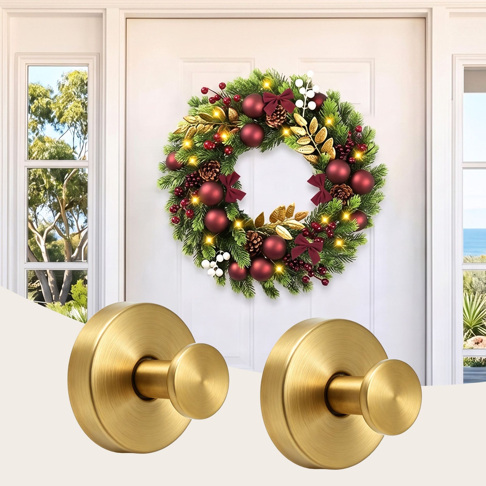 Jingle Jollys 2x Vacuum Suction Cup Christmas Wreath Hook Stainless Steel Heavy Duty 5kg