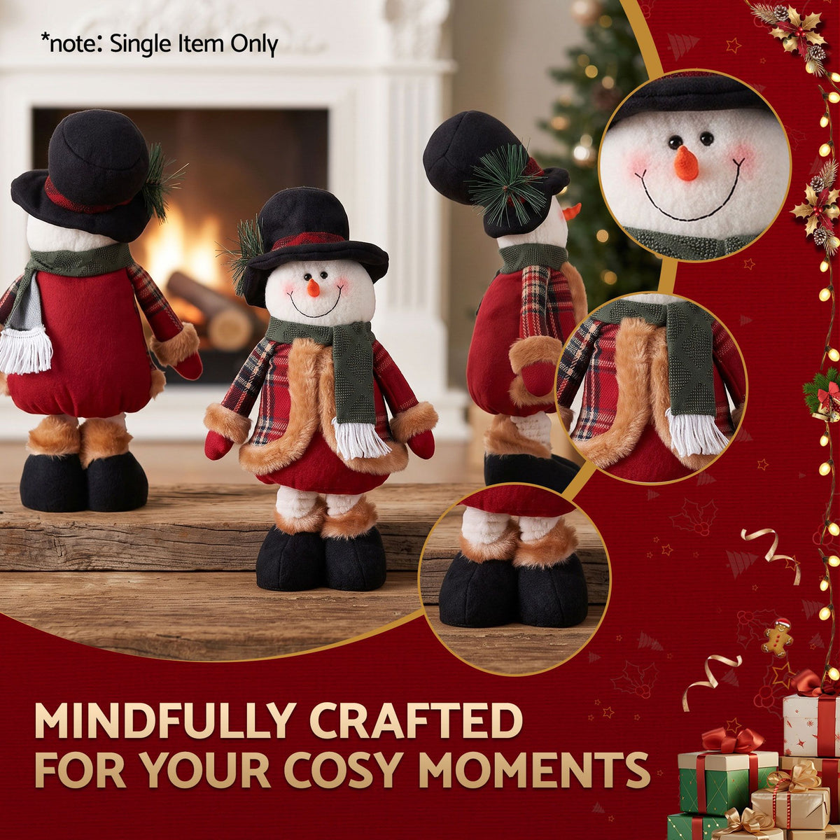 Jingle Jollys Christmas Snowman Ornament 40-56cm Telescopic Tabletop Decoration Doll, Adjustable Length For Tabletop, Window, Mantel, Indoor Holiday Decor
