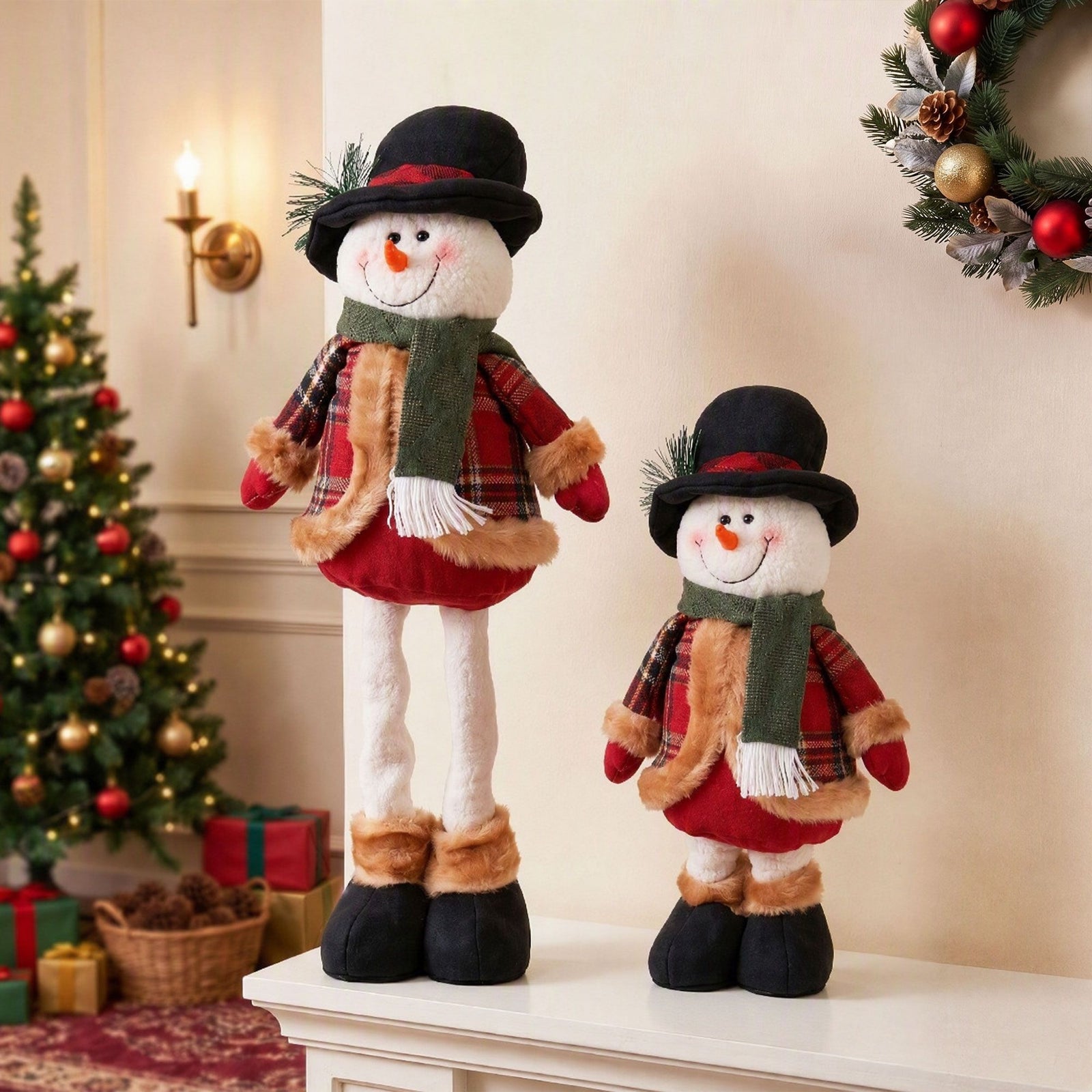 Jingle Jollys Christmas Snowman Ornament 40-56cm Telescopic Tabletop Decoration Doll, Adjustable Length For Tabletop, Window, Mantel, Indoor Holiday Decor
