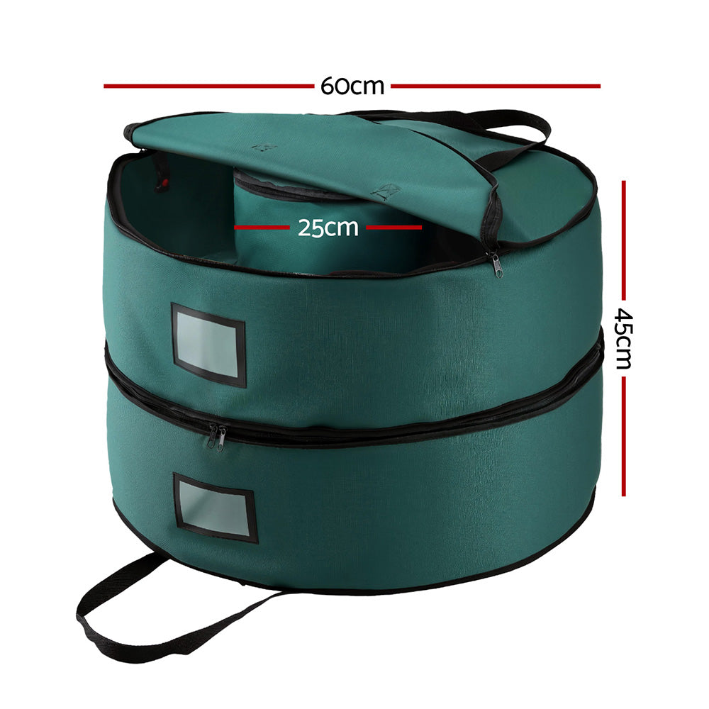 Jingle Jollys Christmas Garland Wreath Storage Bag 2-Tier Ornaments Holder 60cm