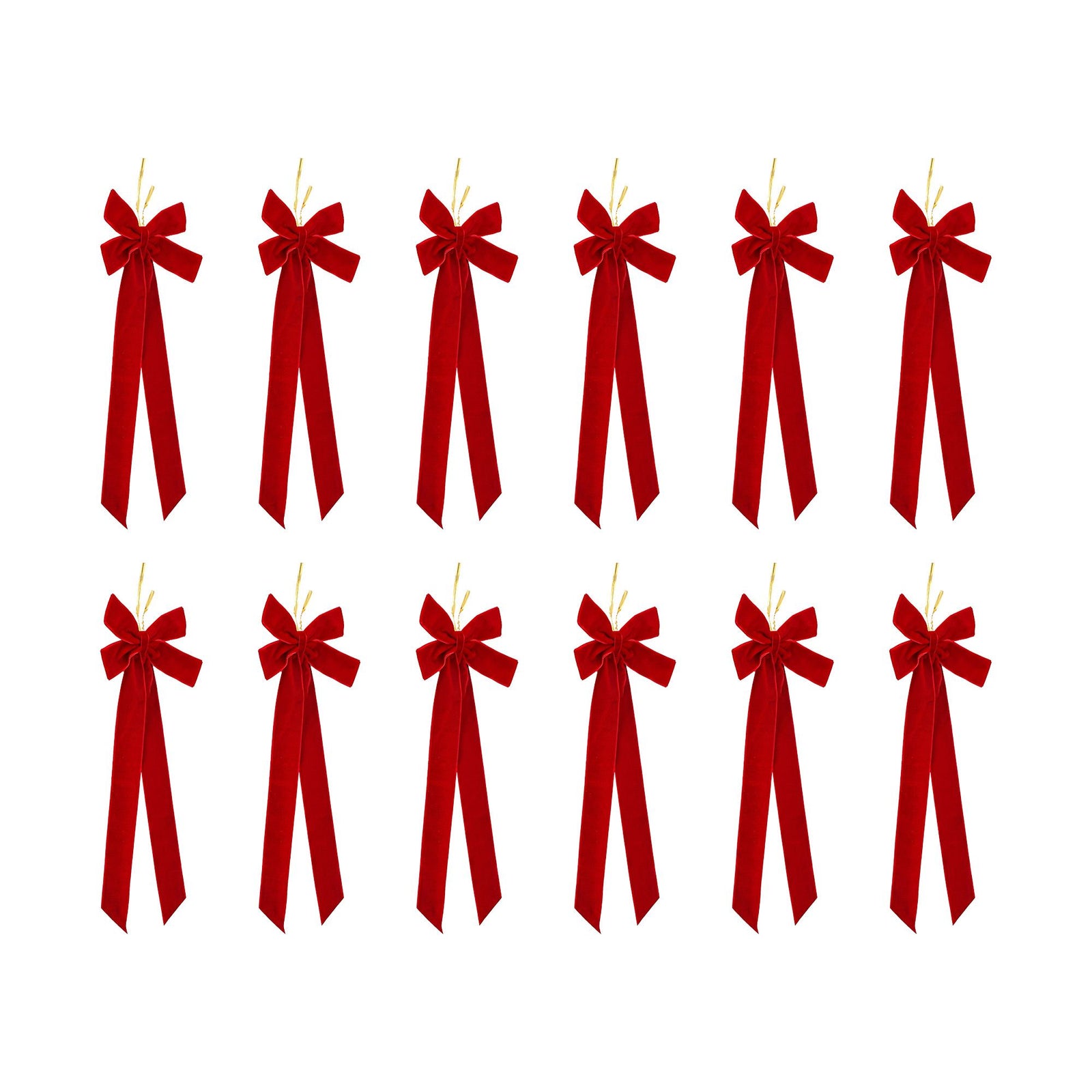Jingle Jollys 12Pcs Red Velvet Christmas Bows Tree Decorations Xmas Decor