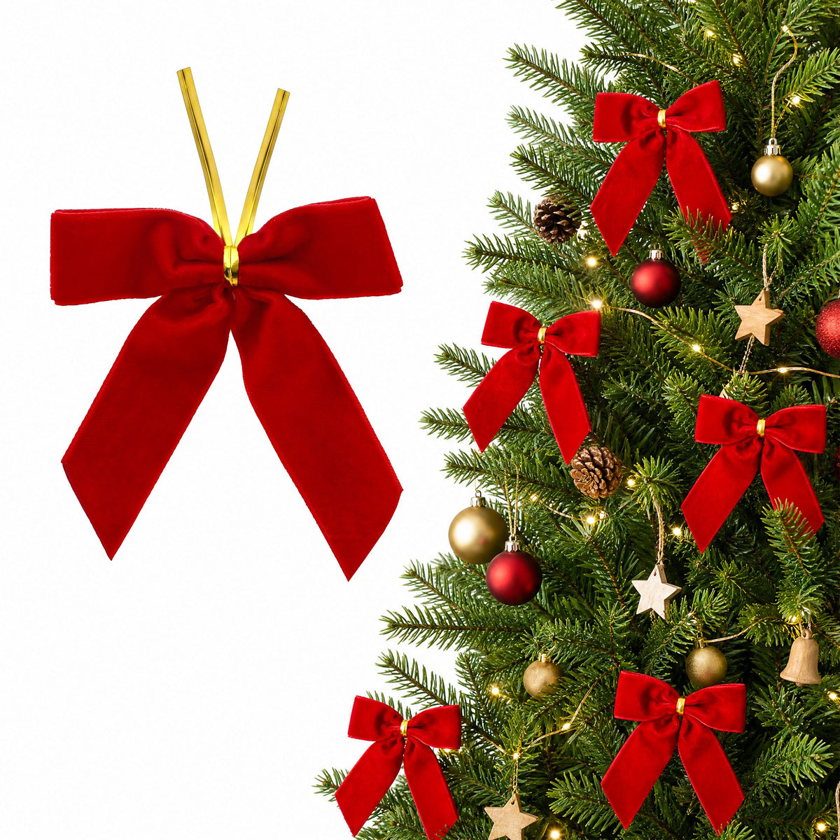 Jingle Jollys 24Pcs Red Velvet Christmas Bows Tree Decorations Xmas Decor