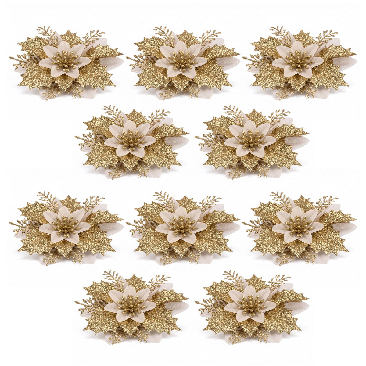 Jingle Jollys 10Pcs Christmas Tree Flower Set Garland Wreath Poinsettia Decorations