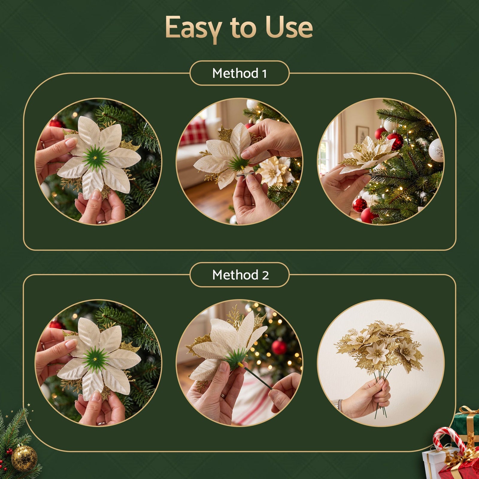 Jingle Jollys 10Pcs Christmas Tree Flower Set Garland Wreath Poinsettia Decorations