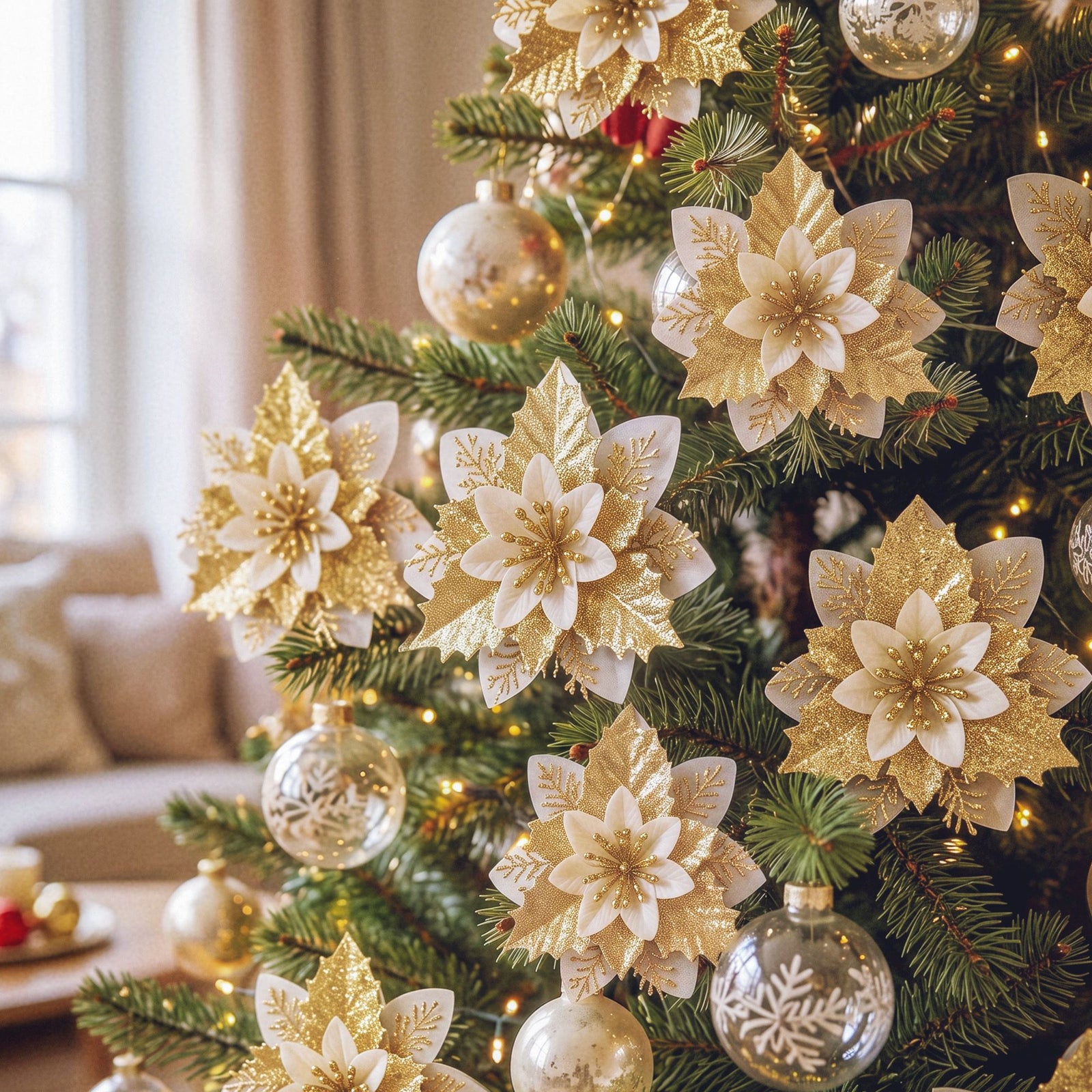 Jingle Jollys 10Pcs Christmas Tree Flower Set Garland Wreath Poinsettia Decorations
