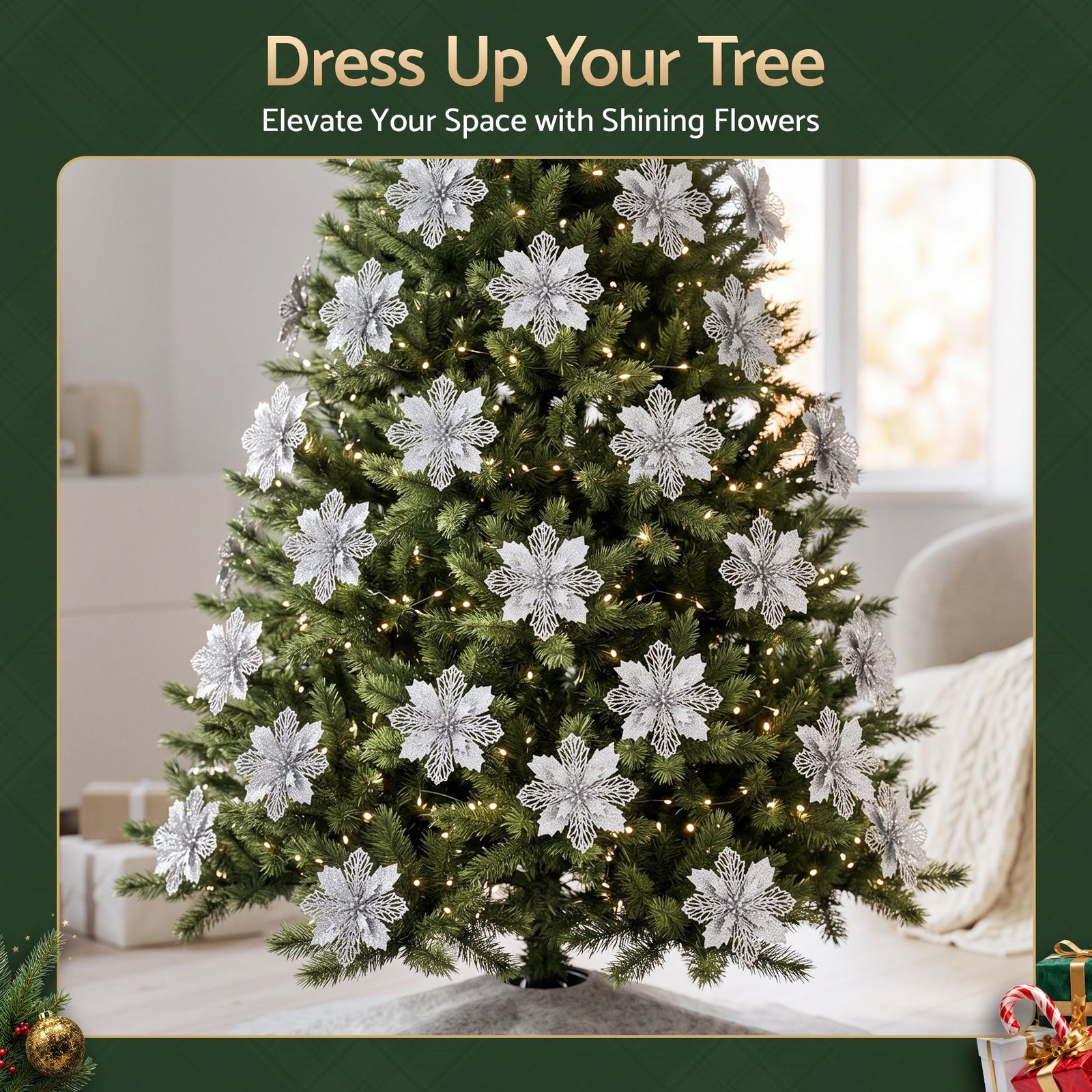 Jingle Jollys 20Pcs Christmas Tree Flower Set Garland Wreath Poinsettia Decorations
