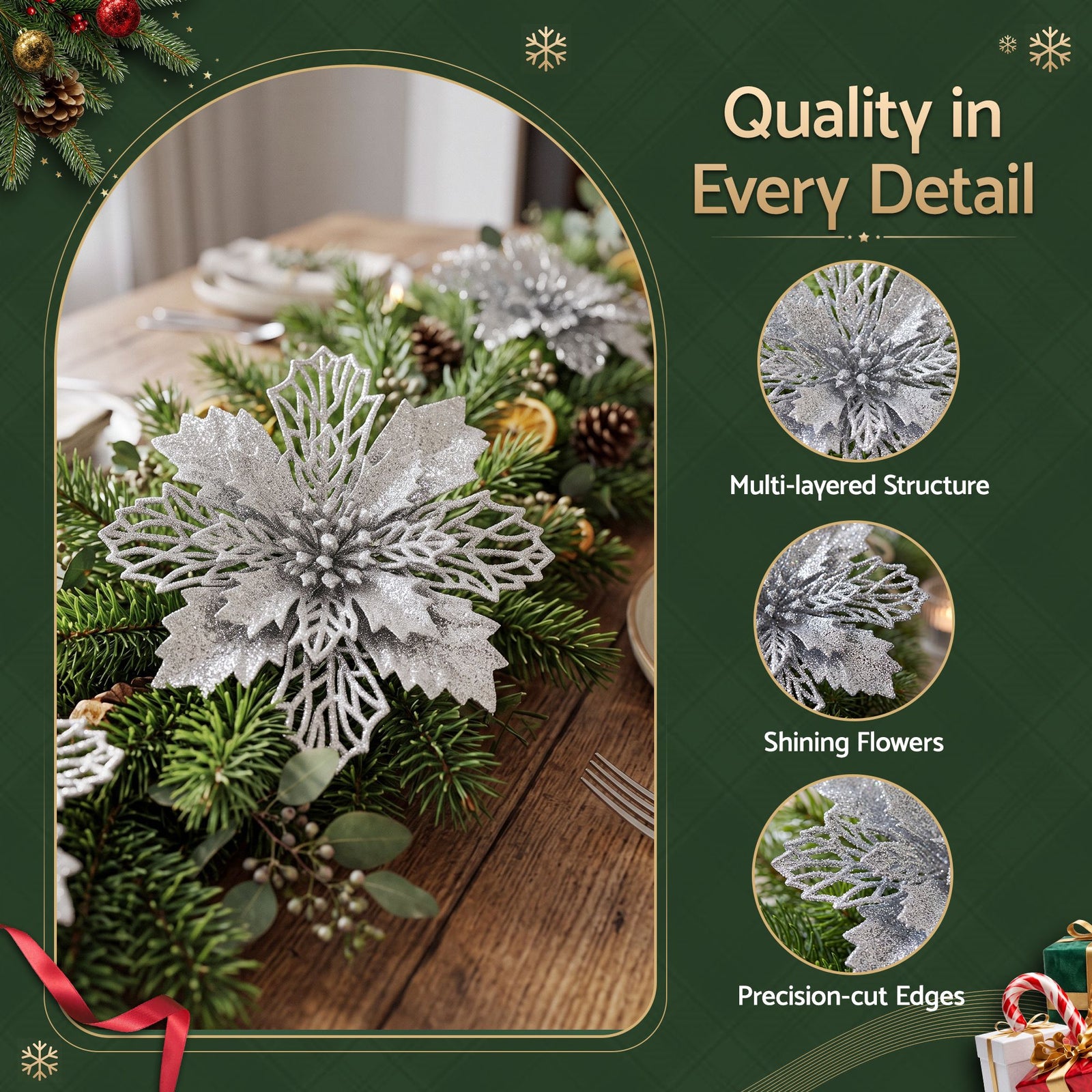 Jingle Jollys 20Pcs Christmas Tree Flower Set Garland Wreath Poinsettia Decorations