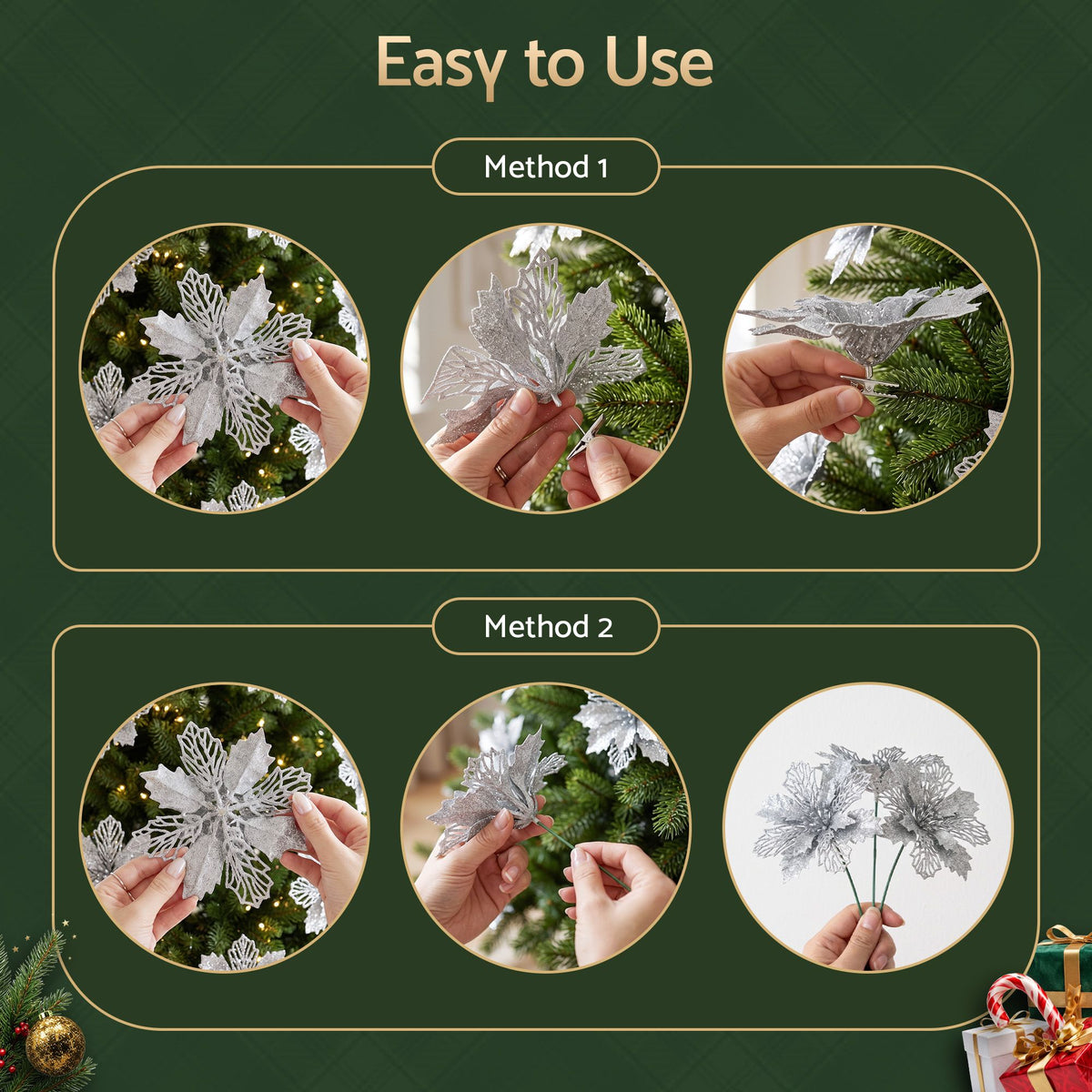 Jingle Jollys 20Pcs Christmas Tree Flower Set Garland Wreath Poinsettia Decorations