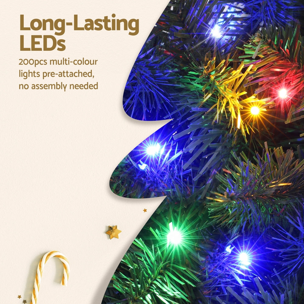 Jingle Jollys 1.8M Pre-lit Christmas Tree 8 Mode Multi Colour 200 LED Light Xmas