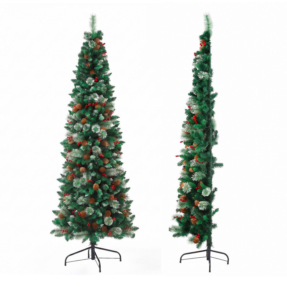 Jingle Jollys 2.1m Artificial Slim Christmas Tree Pine Cone Berry Decor Corner