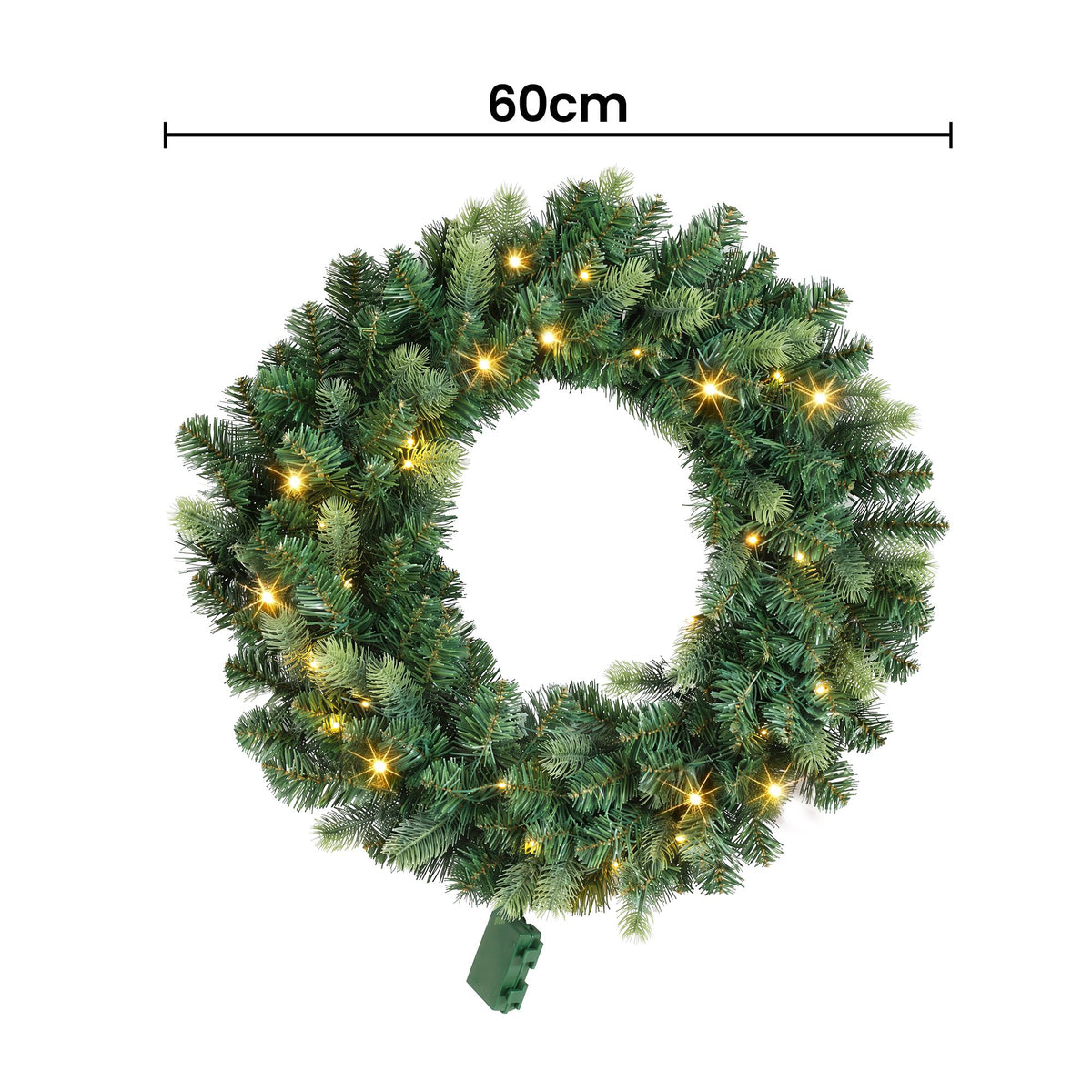 Jingle Jollys 60cm Pre-Lit Christmas Wreath GarlandsWarm White LED Light Door Wreaths Battery Timer
