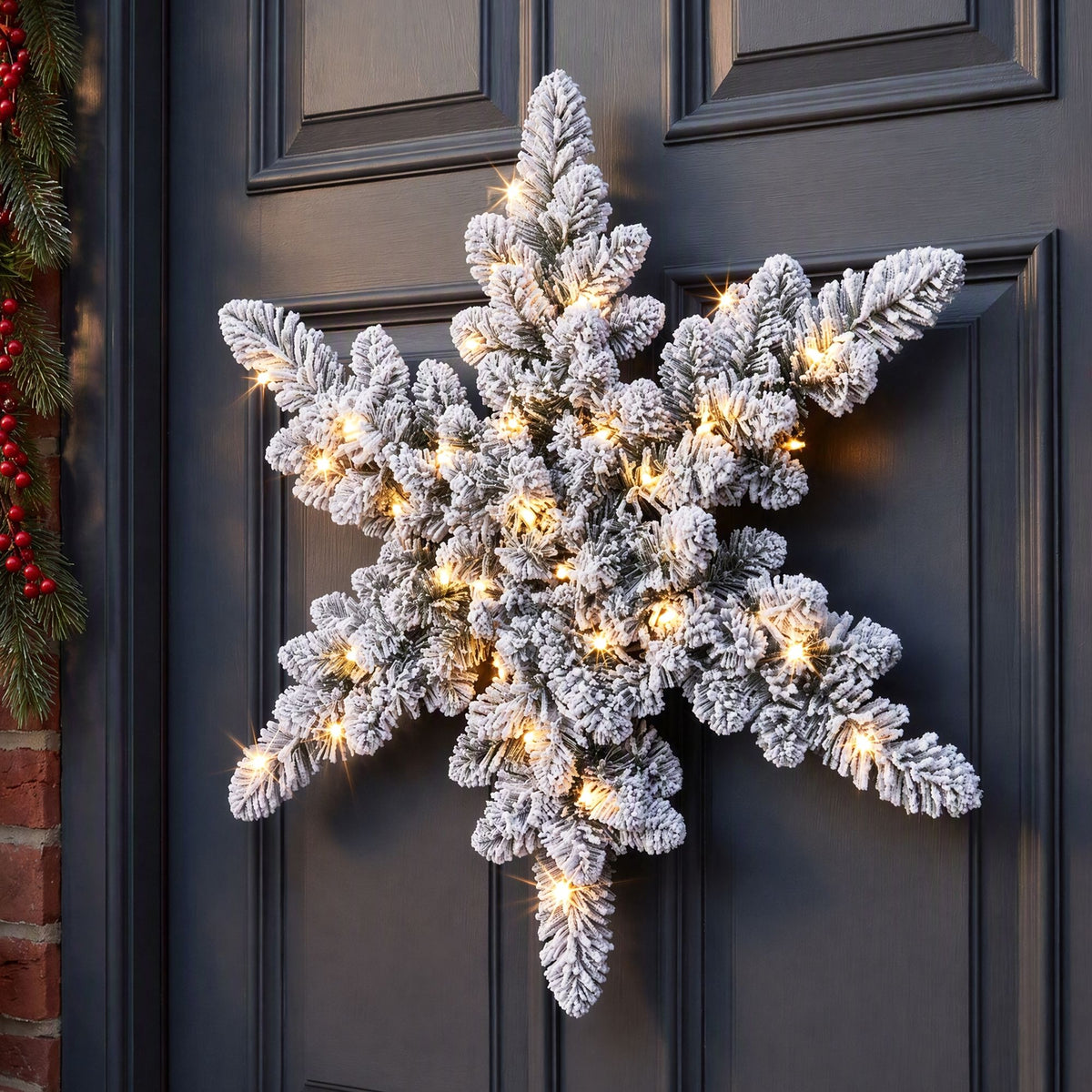 Jingle Jollys 60cm Flocked Snowflake Christmas Wreath Garland Pre-Lit 40 LED Light Decor