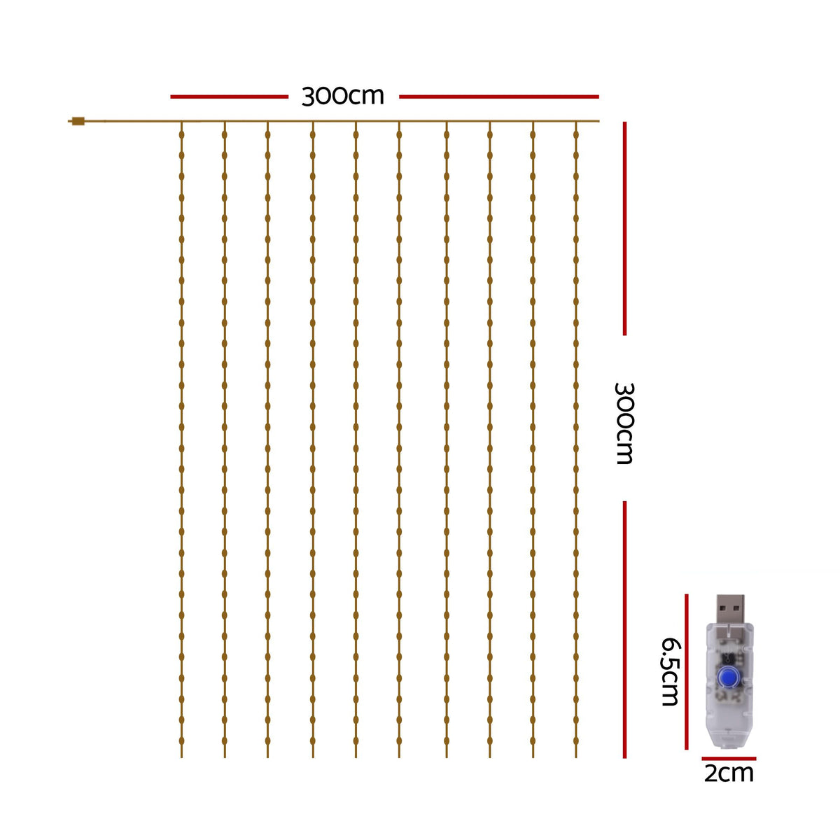 Jingle Jollys 3X3M Christmas Lights Curtain String Light 300 LED Cool White