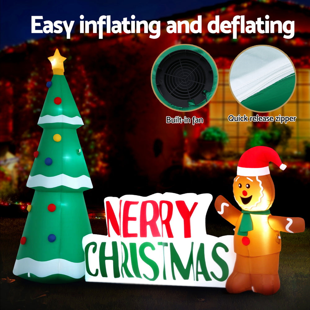 Jingle Jollys Christmas Inflatable Gingerbread Man 1.5M Height LED Decorations Illuminated