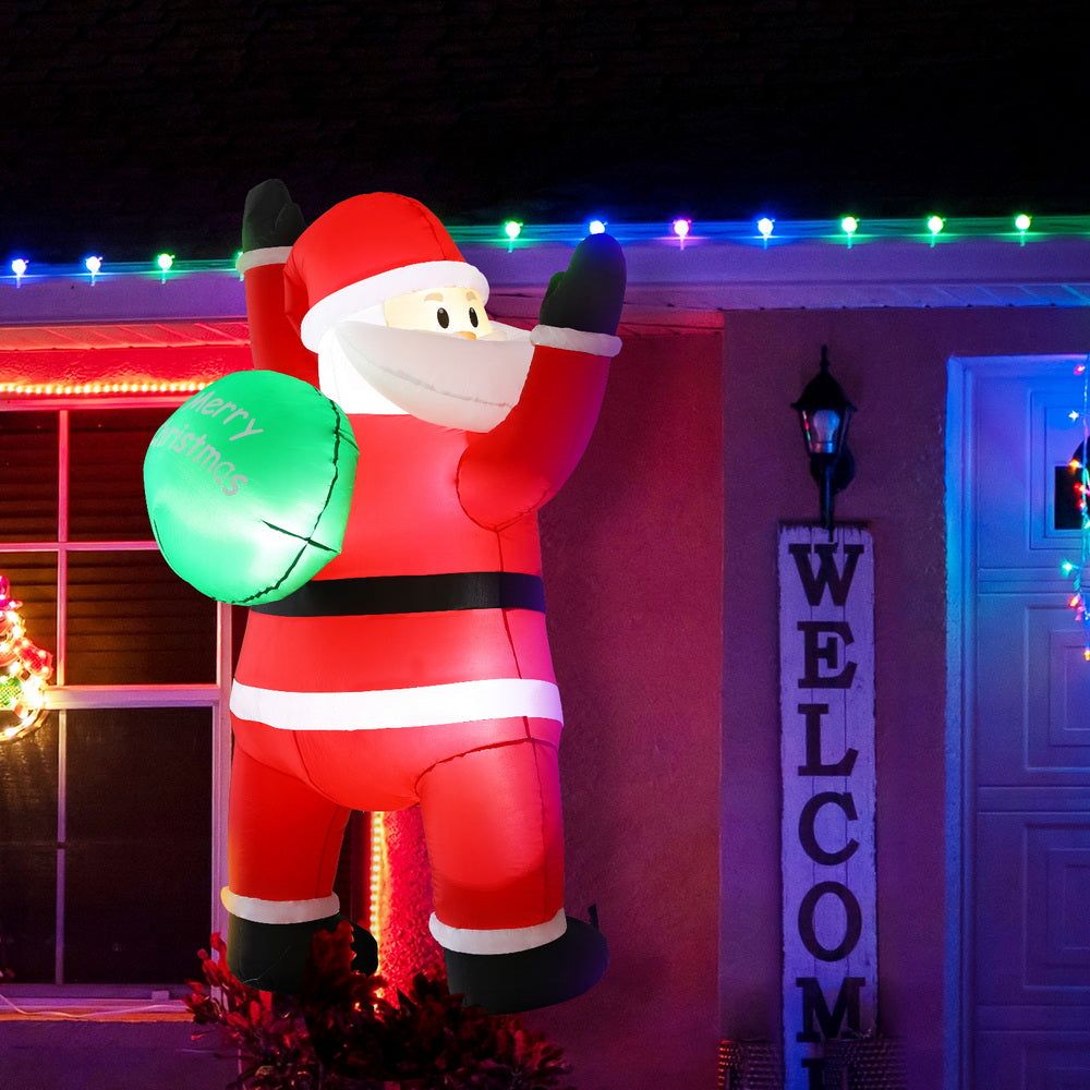 Jingle Jollys Christmas Inflatable Santa Climbing LED Illuminated Decorations 1.9M