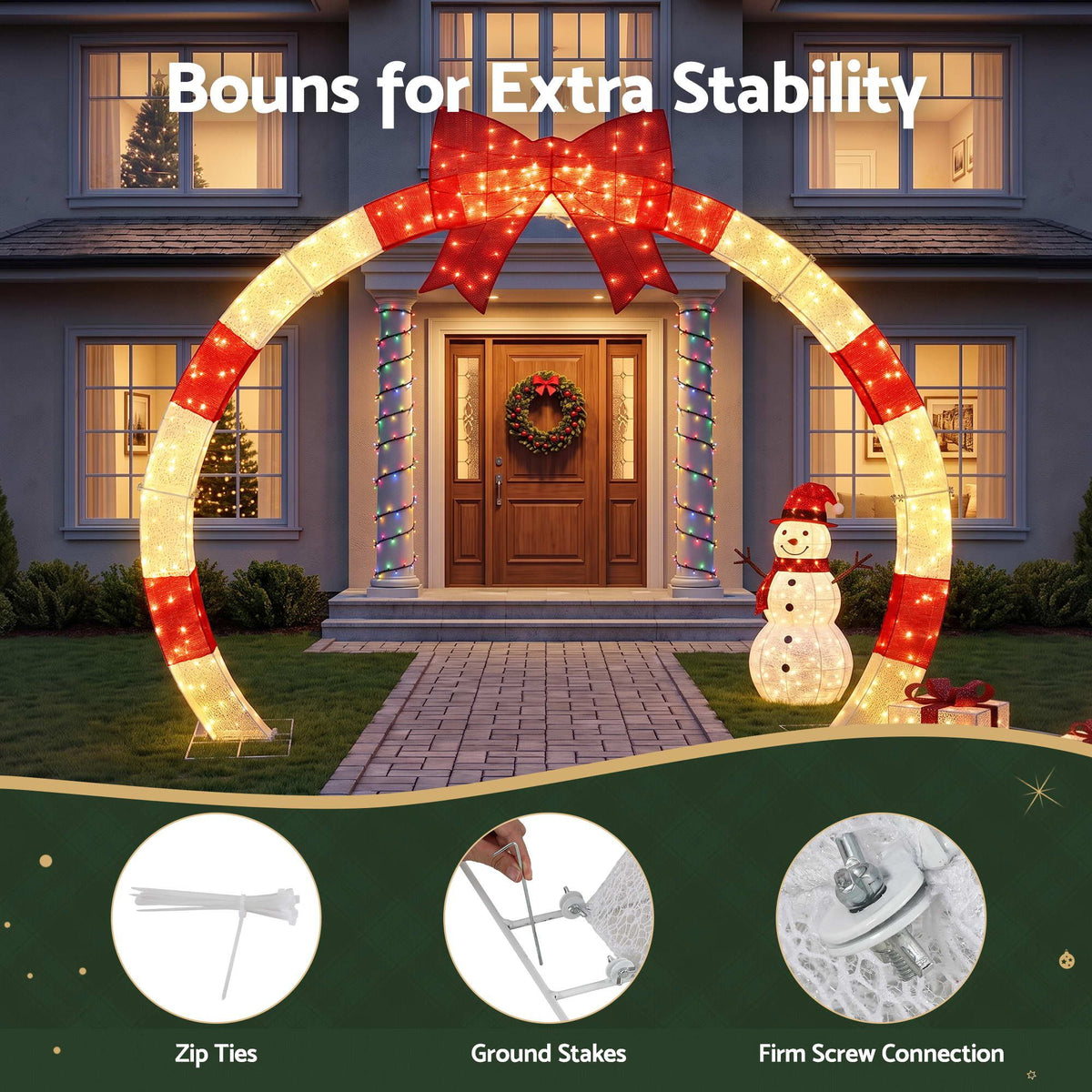 Jingle Jollys 2.5m Christmas Archway Pre-Lit Christmas Arch Warm White LED Outdoor Garden Decoration