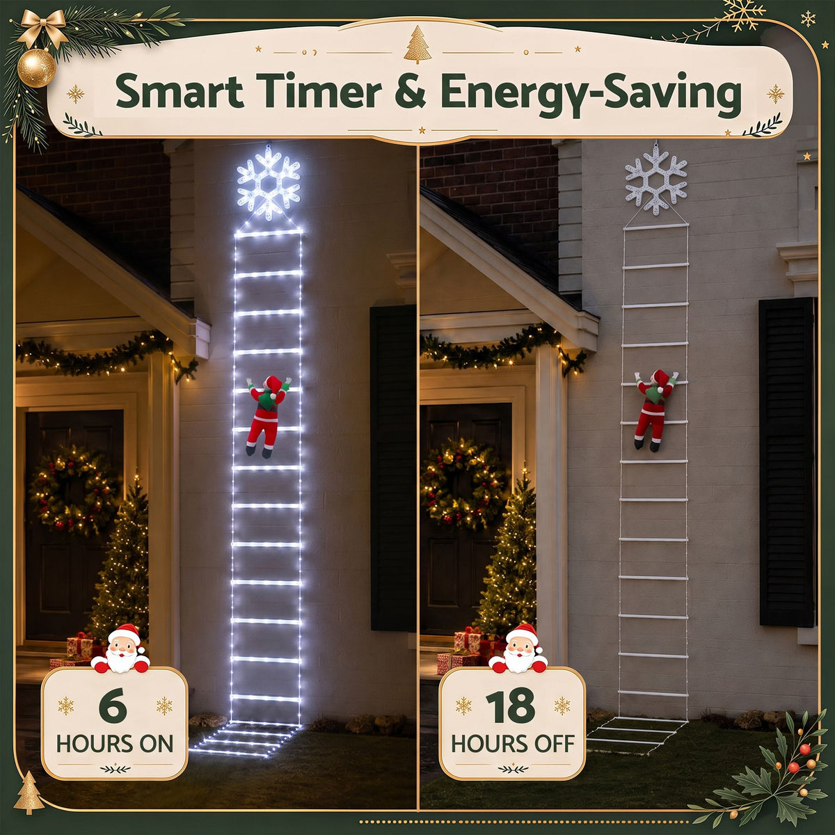 Jingle Jollys Christmas Ladder Lights Santa 3.4m 328LED Hanging Decor Cool White