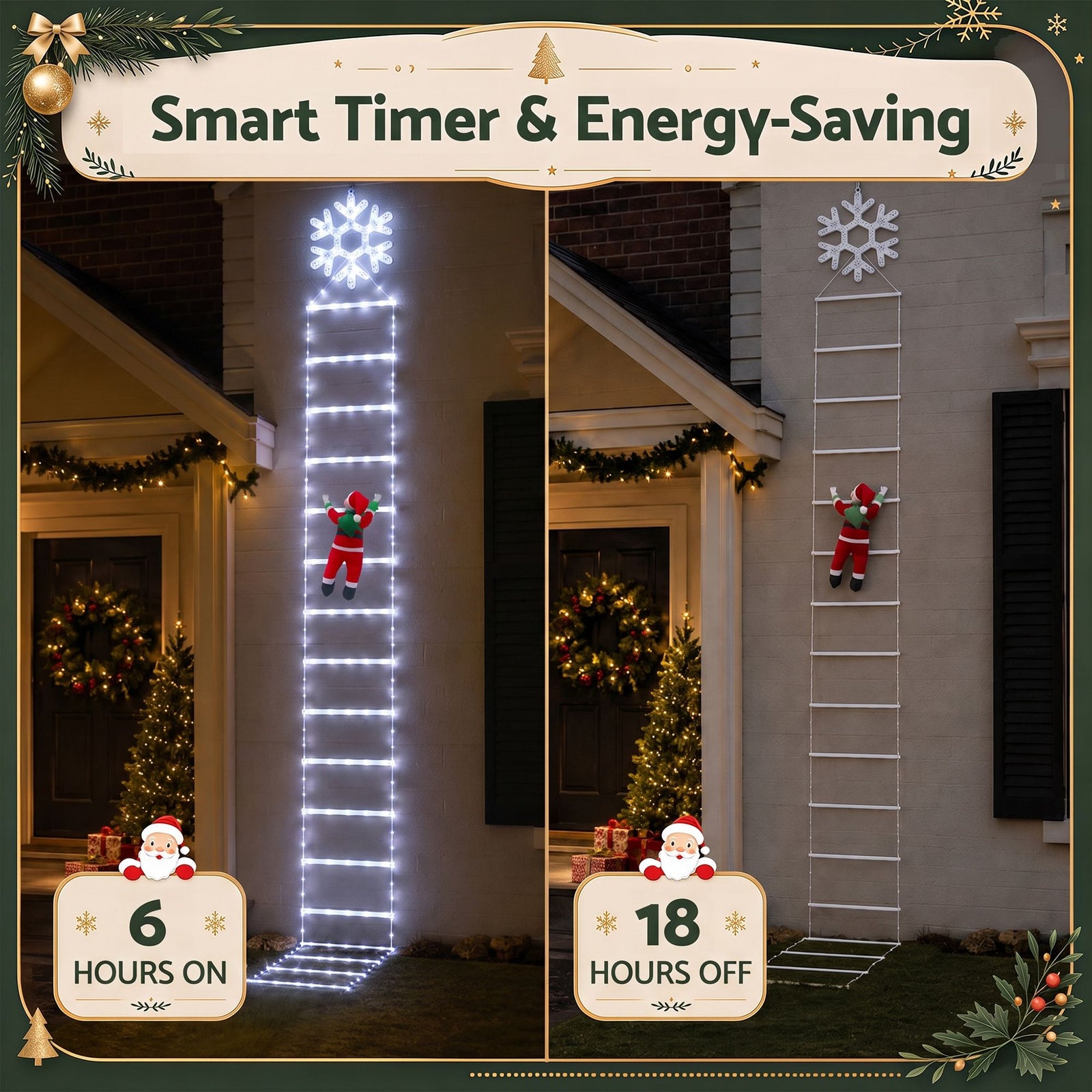Jingle Jollys Christmas Ladder Lights Santa 3.4m 328LED Hanging Decor Cool White