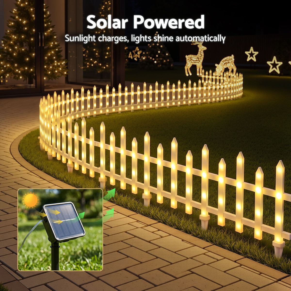 Jingle Jollys 3m Solar Christmas Fence Lights Outdoor Garden Path Decor Warm White 8pc
