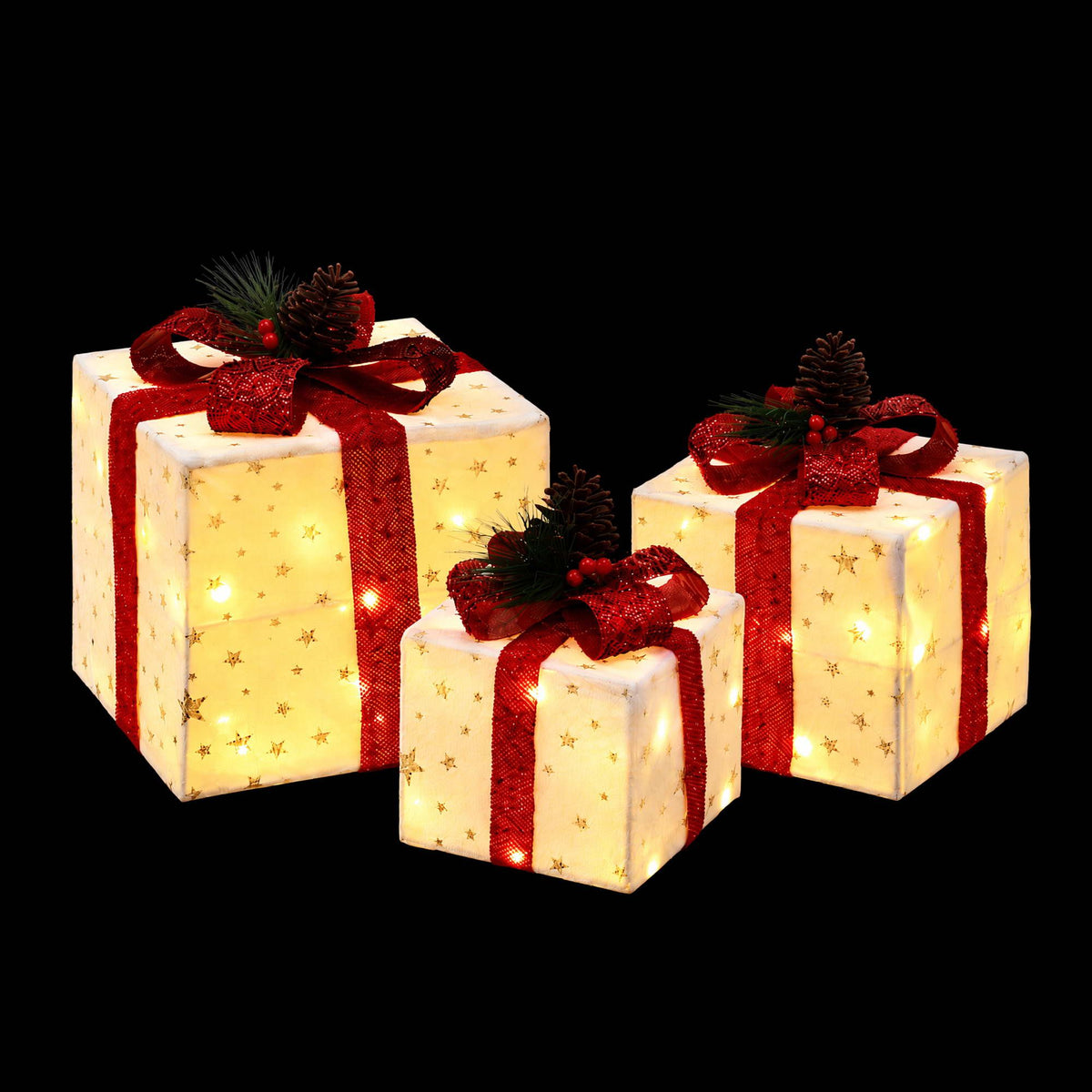 Jingle Jollys Christmas Decorations 3PC Lighted Gift Boxes Christmas Lights