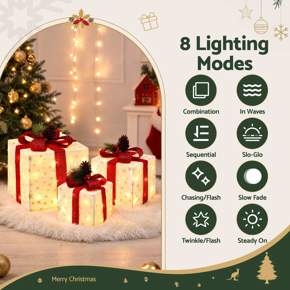 Jingle Jollys Christmas Decorations 3PC Lighted Gift Boxes Christmas Lights