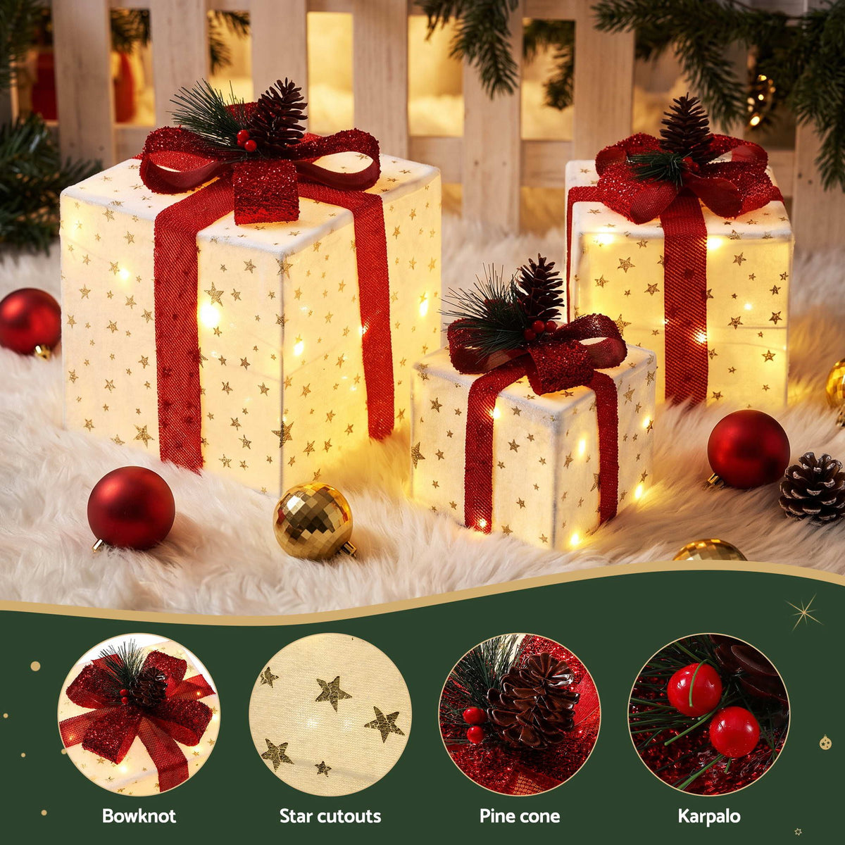Jingle Jollys Christmas Decorations 3PC Lighted Gift Boxes Christmas Lights