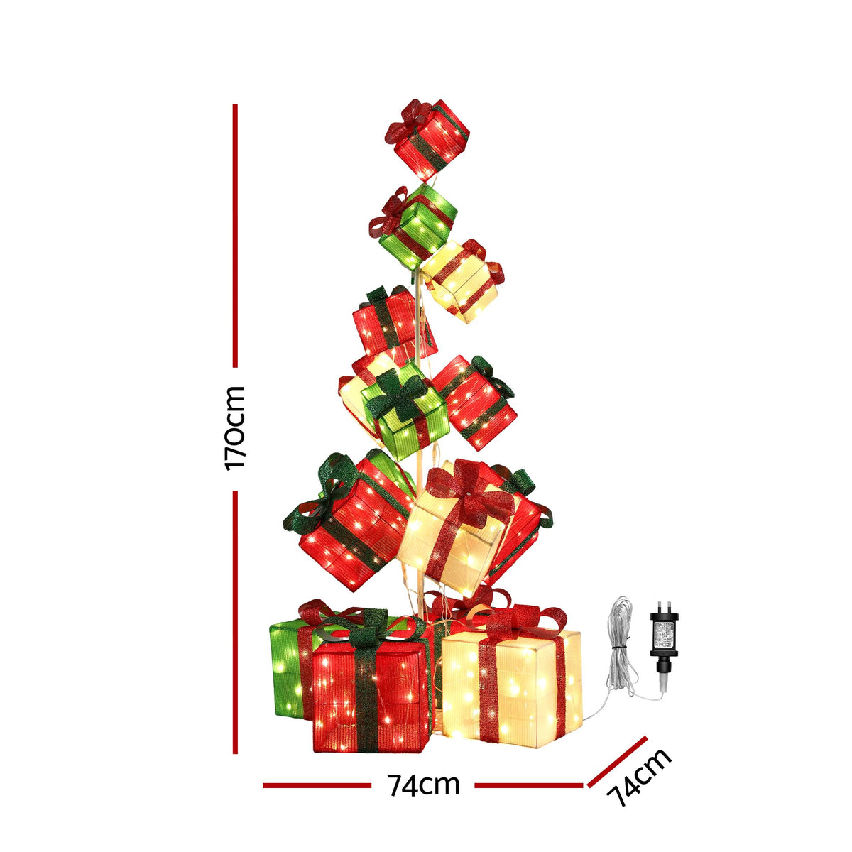 Jingle Jollys Christmas Decorations Lighted Gift Box Tower Christmas Lights Stackable 170cm